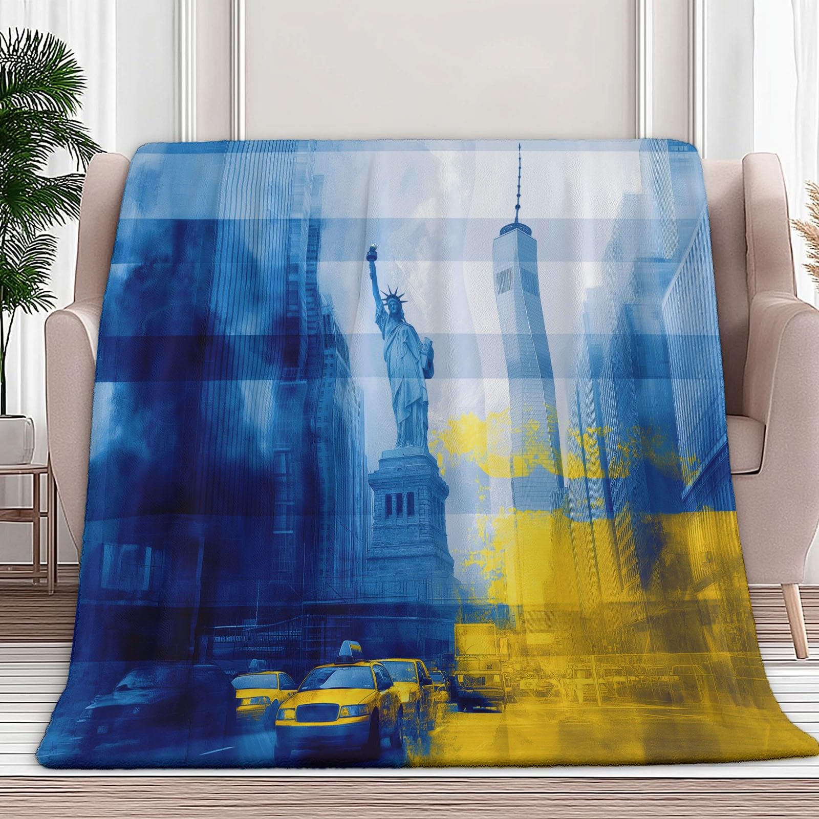 Koc polarowy 180 x 200 cm kolaż zdjęcia nowojorskich pomników koc flanelowy koc na sofę flanelowy koc, niebieski dzieci ciepłe miękkie koce na łóżko lekkie koce na kemping i podróż