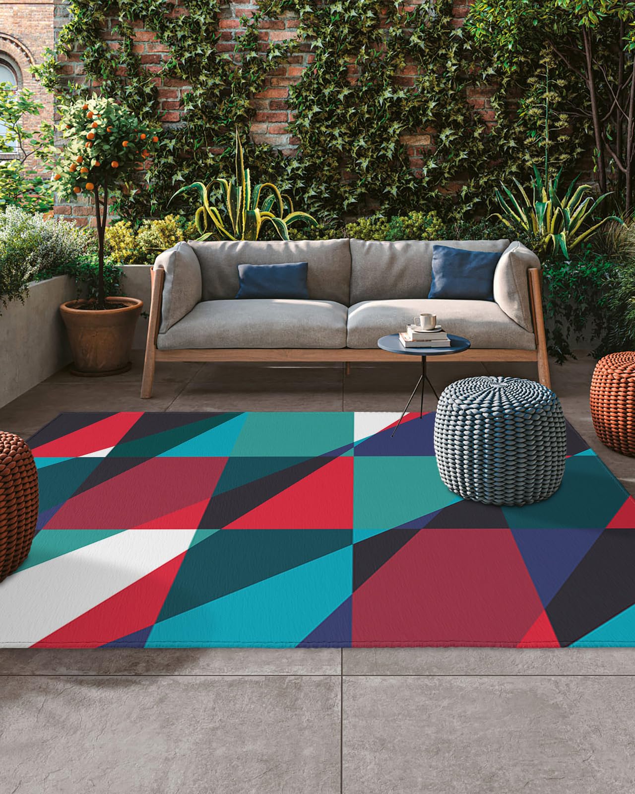 CHARMHOME Indoor Outdoor Rugs 4'x6' - Waterproof Patio Rug Camping Rug for Porch Deck Backyard Patio - Abstract Geometric Art Design Area Rug Easy Clean