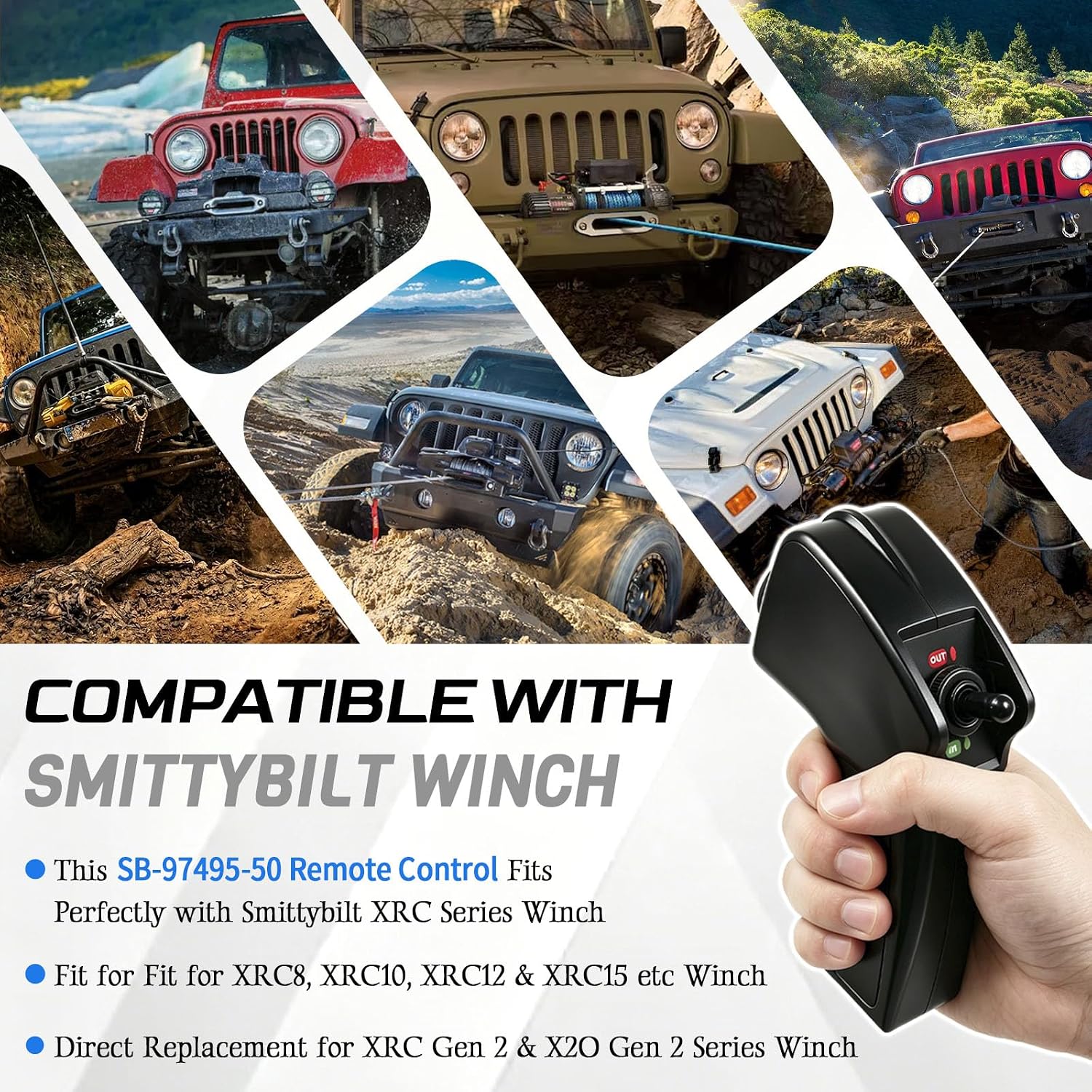 SB97495-50 Winch Remote Control Compatible with SmittyBilt XRC Gen2 Series, Fit for XRC8, XRC10, XRC12 & XRC15 etc Winch, Replacement for XRC Gen 2 & X2O Gen 2 Winch Controller, Replace # 97495-50