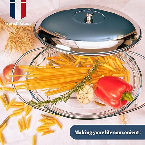 Miniatura 3 de Regent 1810 Contempo Cromado 101.4 (onzas), calentador ovalado de 3 litros, plato de roce con tapa de acero inoxidable, servidores de buffet,