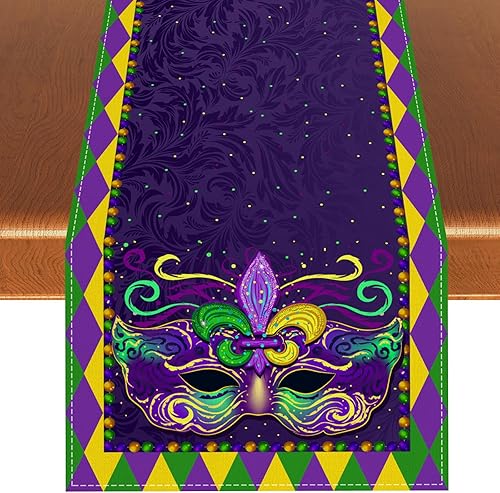 Rvsticty Camino de mesa de lino Mardi Gras de Nueva Orleans Brasi mantel de carnaval de martes gordos decoraciones y suministros para mesa de cocina