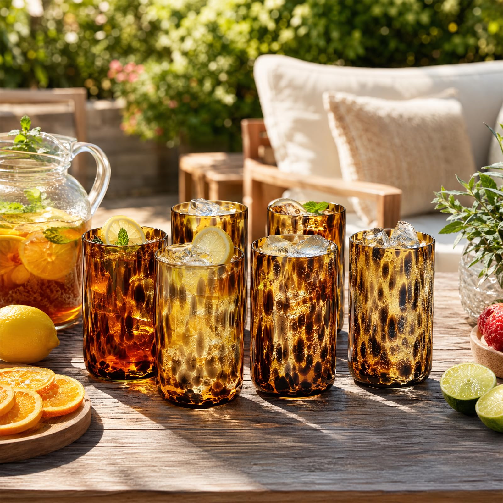 Set aus 6 Cocktailbechern mit Schildpatt-Look, braun, stilvoll, ohne Stiel | 591-ml-Cocktailbecher: schicke, stiellose Rocks-Gläser aus Glas – ideal für Gin, Tequila, Wodka & Softdrinks