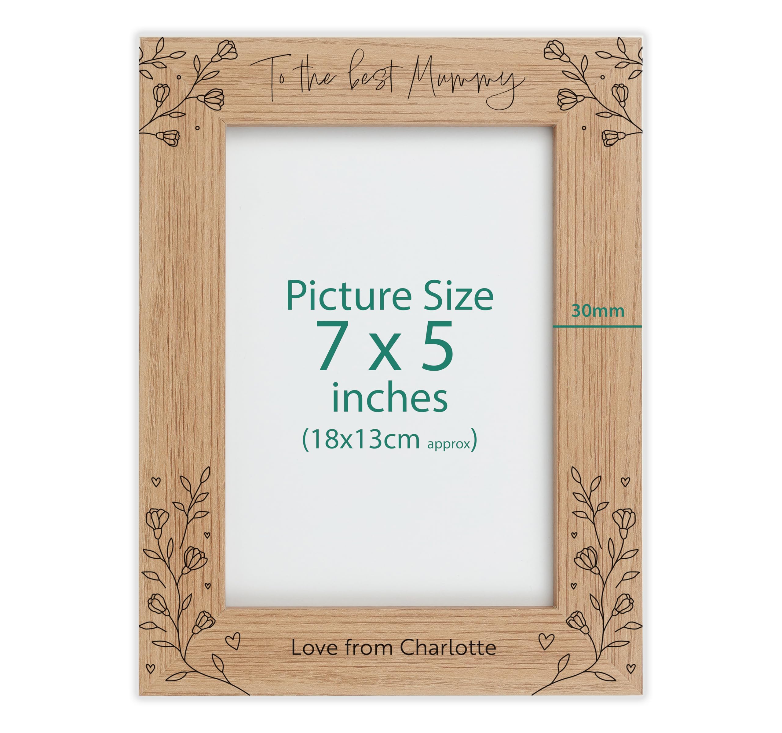 Personalised Engraved frame (Mum, Oak Effect, 7x5 Inches (Portrait))
