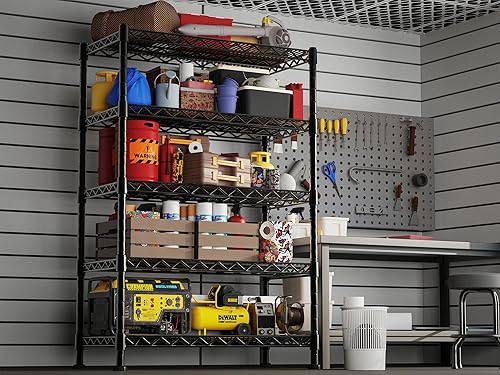 Miniatura 4 de YOHKOH Estante de almacenamiento de metal de 5 alambres, estantes ajustables para lavandería, baño, cocina, despensa, armario (16.6 pulgadas de