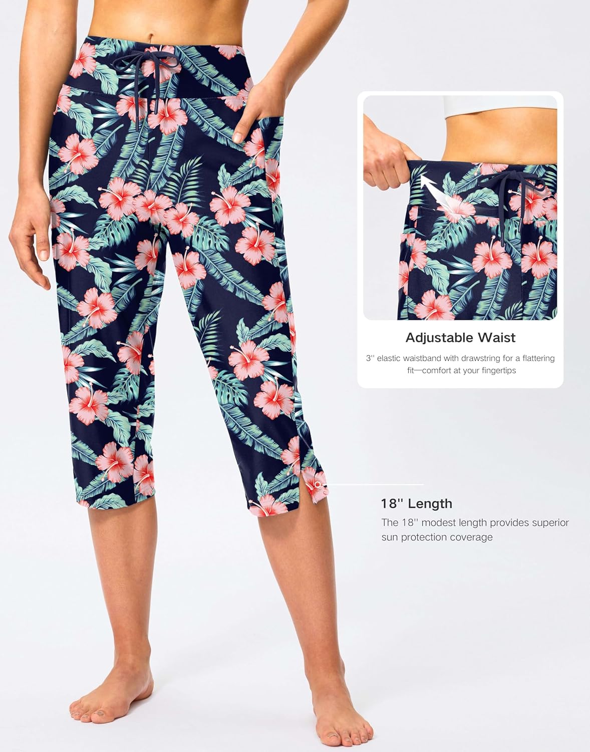 Viodia Women's Swim Capris Pants 18'' Modest Bathing Suit Bottoms Quick Dry Swimsuits Long Board Shorts with Pockets - Image 5