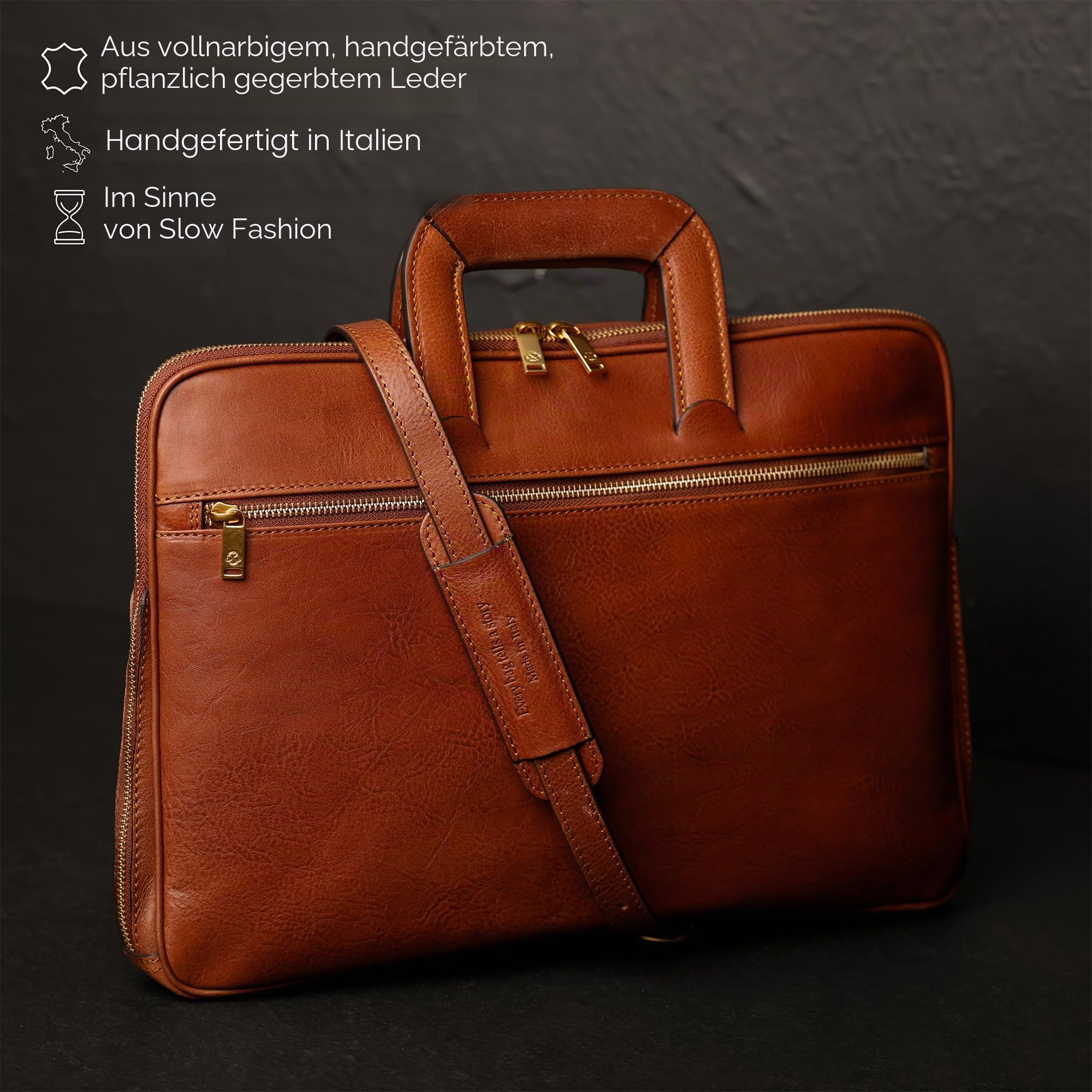 Time Resistance Schlanke Aktentasche aus Leder – Handgefertigte Italienische Computertasche aus Leder – Laptoptasche