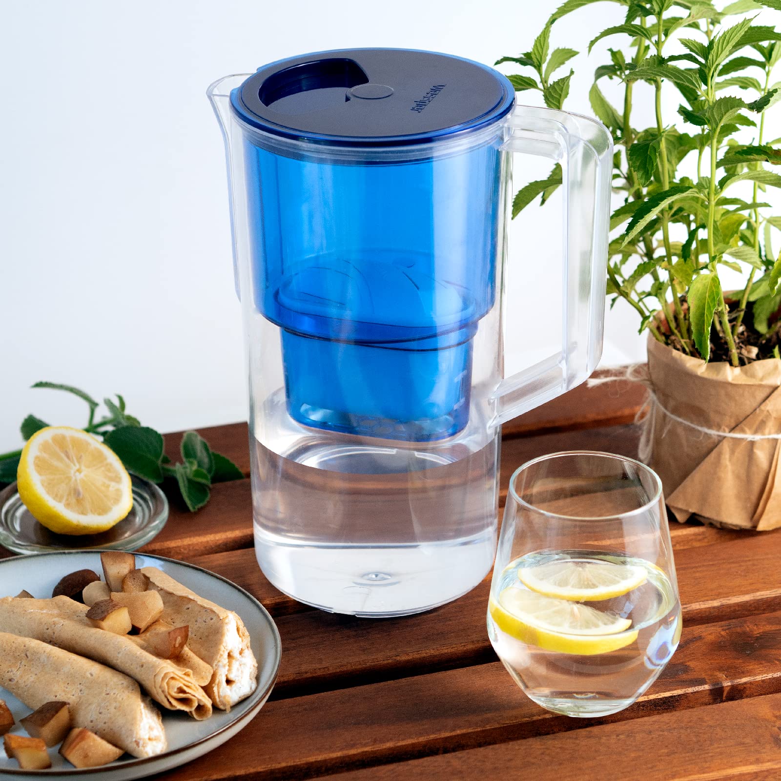 Wessper Zestaw Dzbanek Filtrujący 2,5L | Butelka na Wodę z Tritanu Motywacyjna 500 ml z Miarką Czasu | 5 Filtr do wody zamiennik dla Dafi Unimax Aquaphor A5 BRITA Maxtra+ PHILIPS AWP212/10 | Niebieski