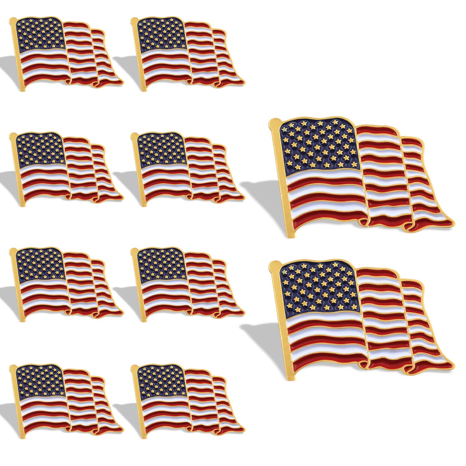 Anley American Flag Lapel Pin - Waving US Flag Pins Patriotic American Emblem - Exquisite Enamel & Vivid Color & Lightweight & Durable - 10 Pin