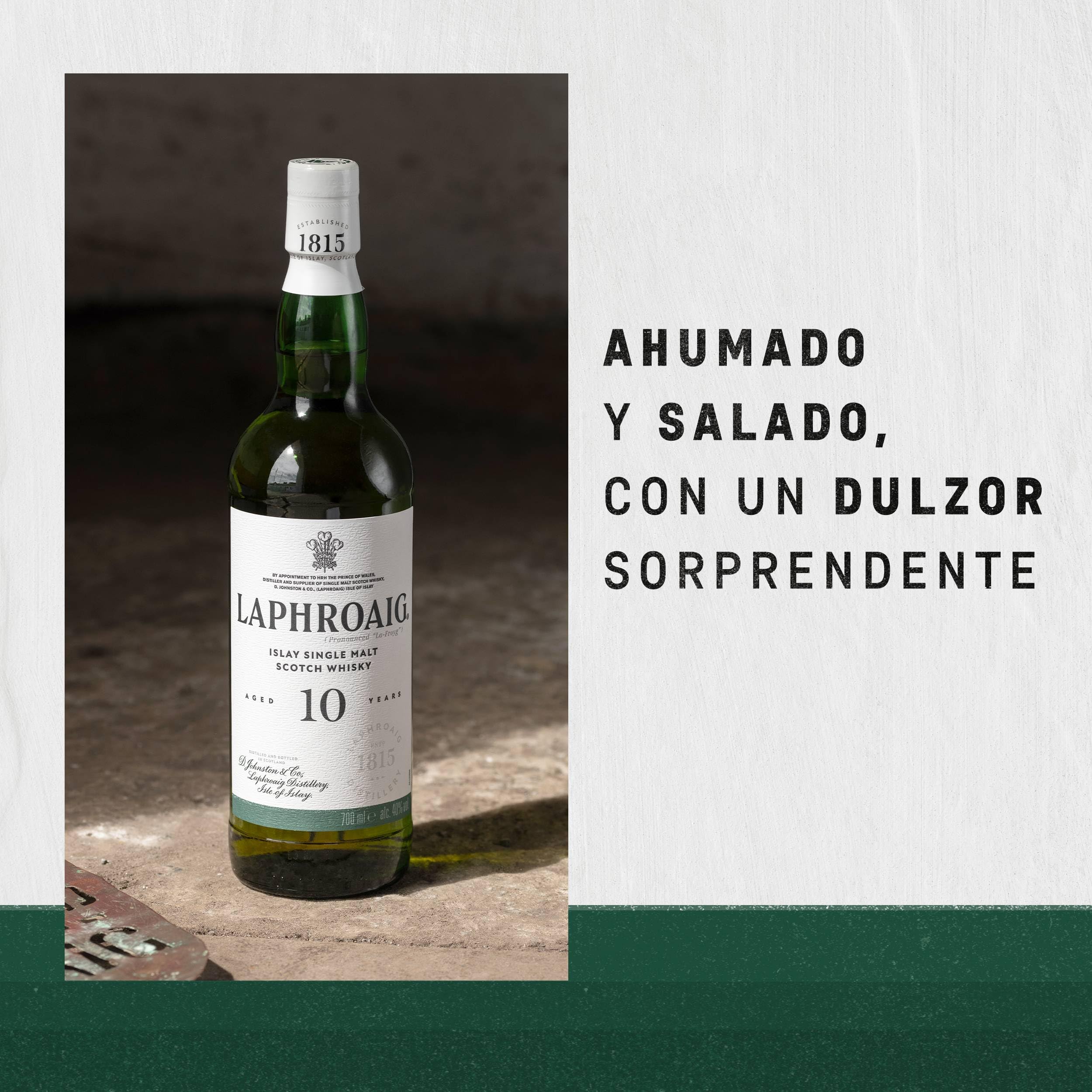 Laphroaig 10 Años Single Malt Escoces Peated Whisky Escoces, 40% - 700 ml