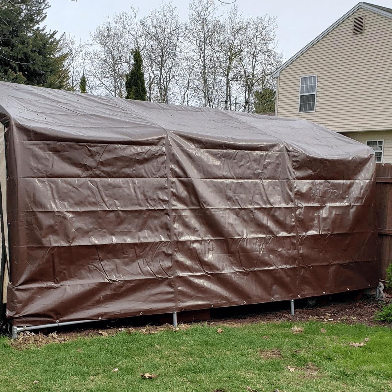 タープ 高耐久 防水 16ミル ブラウン 高耐久 タープ グロメット付き 補強エッジ 紫外線耐性 破れにくい 色あせ防止 大型カバー