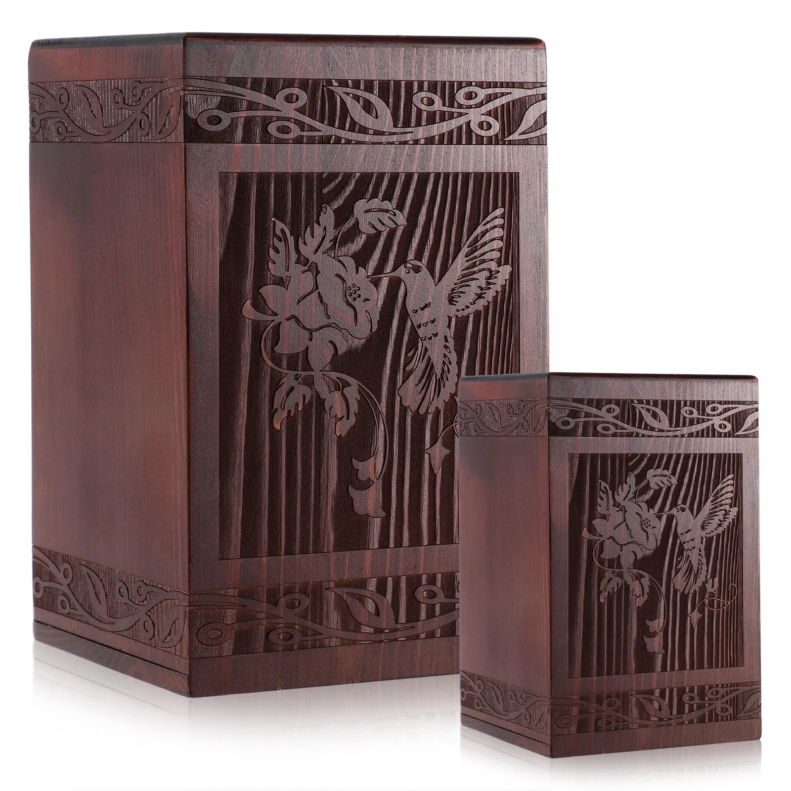Beeveer 2 Set Cremation Urns for Human Ashes Adult Male Female Wooden Hummingbird Urns Box and Casket for Ashes Men Women Child, Pets Cat Dog Urn, Funeral Memorial Urns, Holds 222 and 20 Cubic Inch