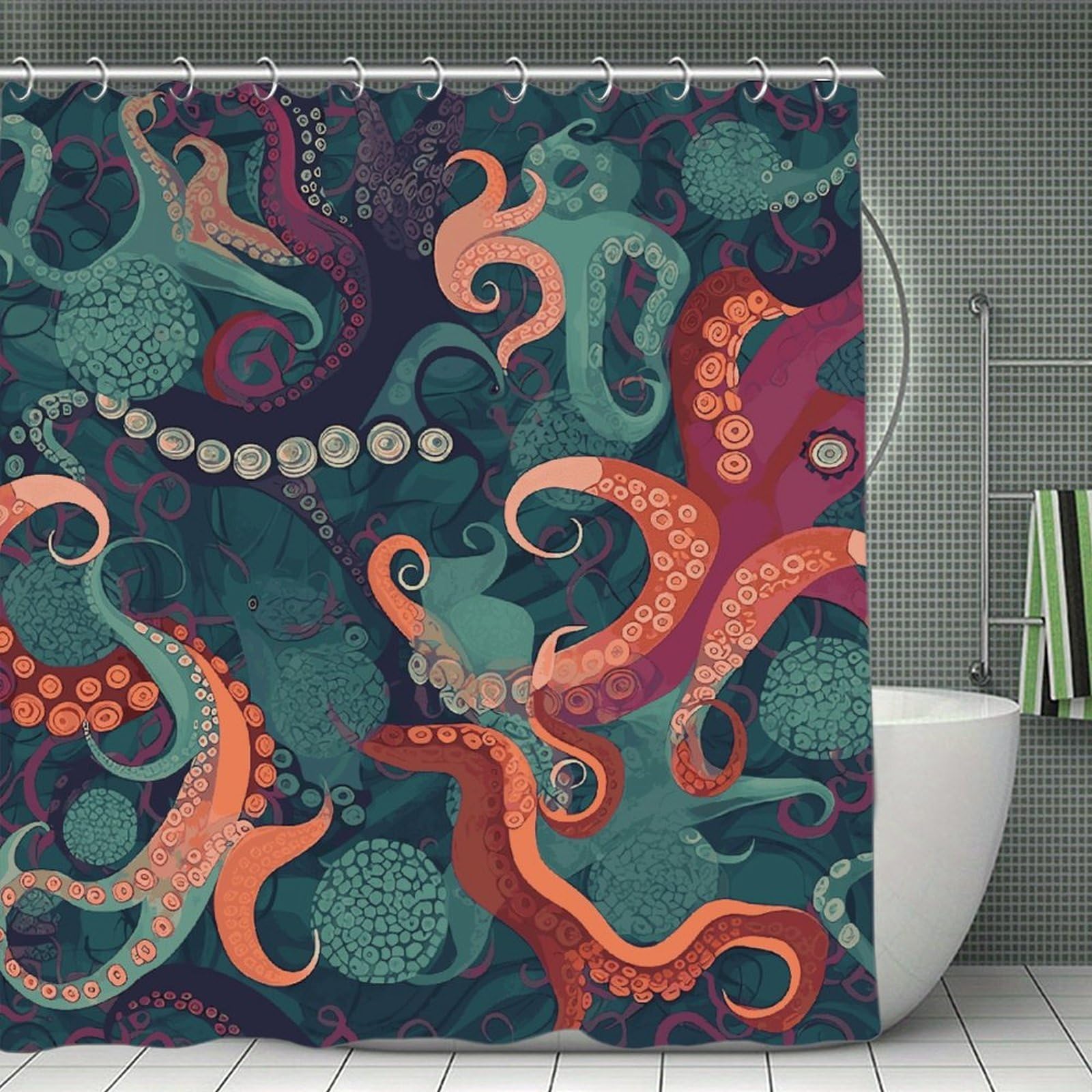 VstaDank Abstract Octopus Shower Curtain 71x71 Heavy Duty Polyester Cloth Bath Curtain with Hooks Thick Waterproof Shower Liner Fun Magic Decorative Bathroom Curtains for Bathtub