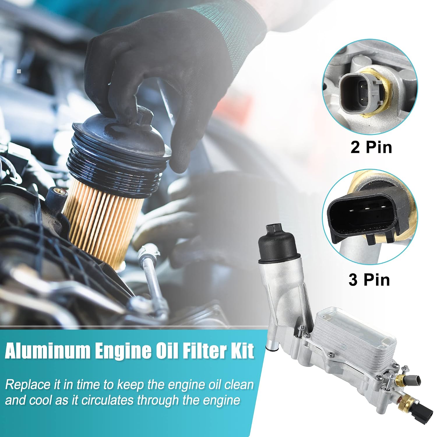 X AUTOHAUX Aluminum Engine Oil Cooler Filter Housing Assembly Adapter with Oil Pressure Switch Temp Sensor for Ram Promaster 1500 C/V for Dodge Charger Journey for Chrysler for Jeep 5184294AE
