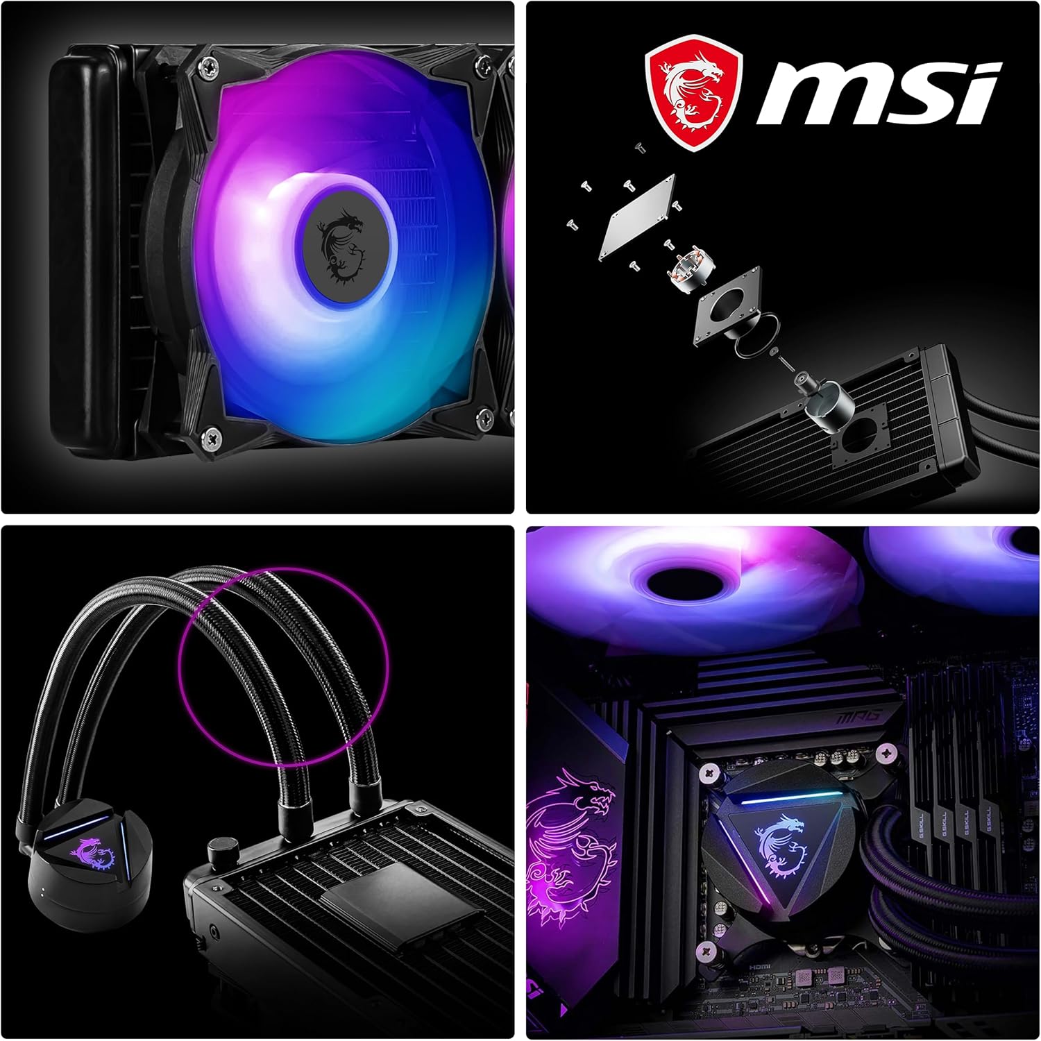 MSI MAG CORELIQUID 240R V2 AIO CPU Liquid Cooler - Rotatable ARGB Blockhead, Integrated Radiator Pump, Split-Flow Water Cooling, Evaporation-Proof Tubing, Easy to Install - AMD & Intel Compatible