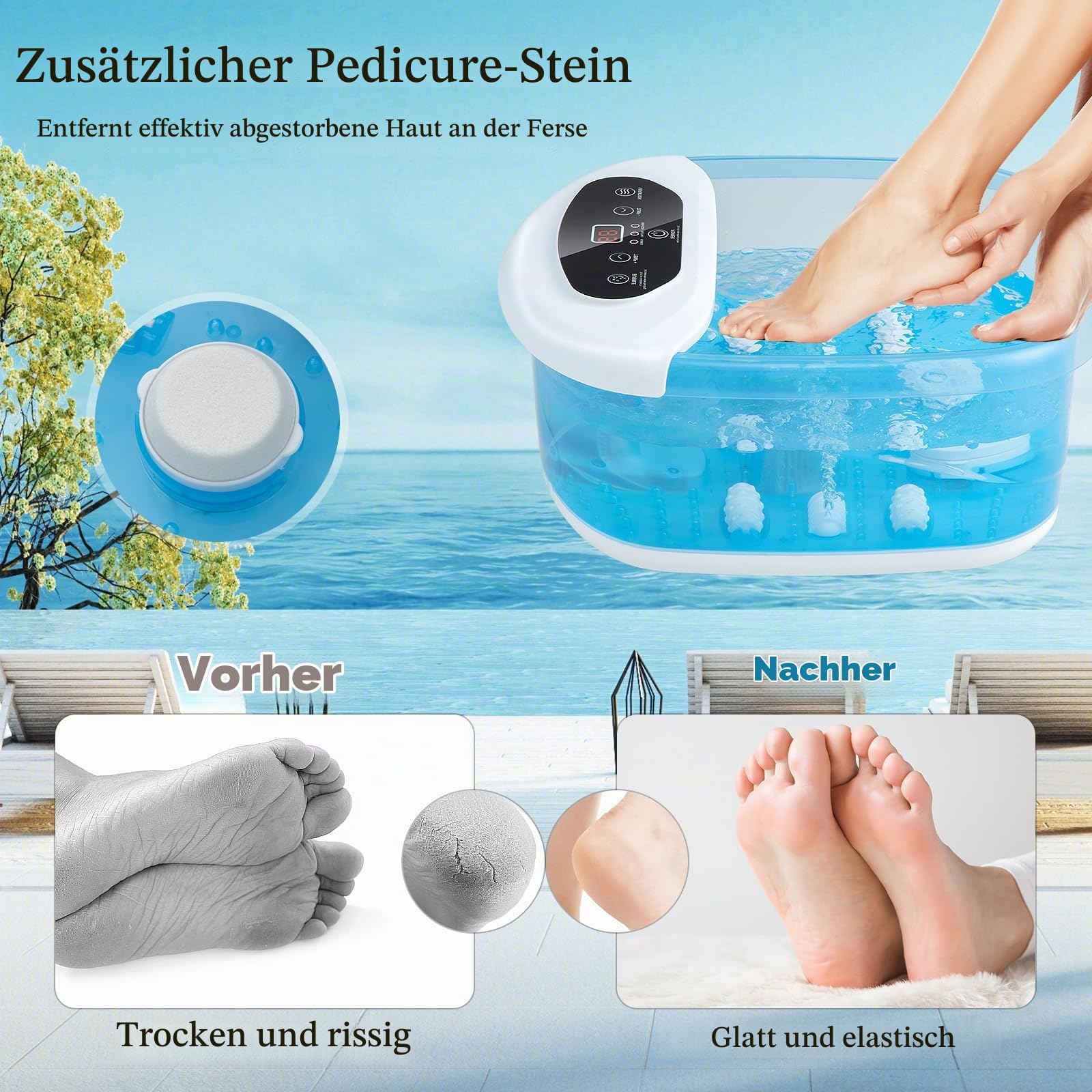 HOMASIS 500W Fußmassagegerät elektrisch, Fußbad mit Wassermassagefunktion, Fussbad mit Heißluftblasen, Fußbadewanne mit Temperaturregelung 35-46°C & Timer 1 Stunde (Blau)