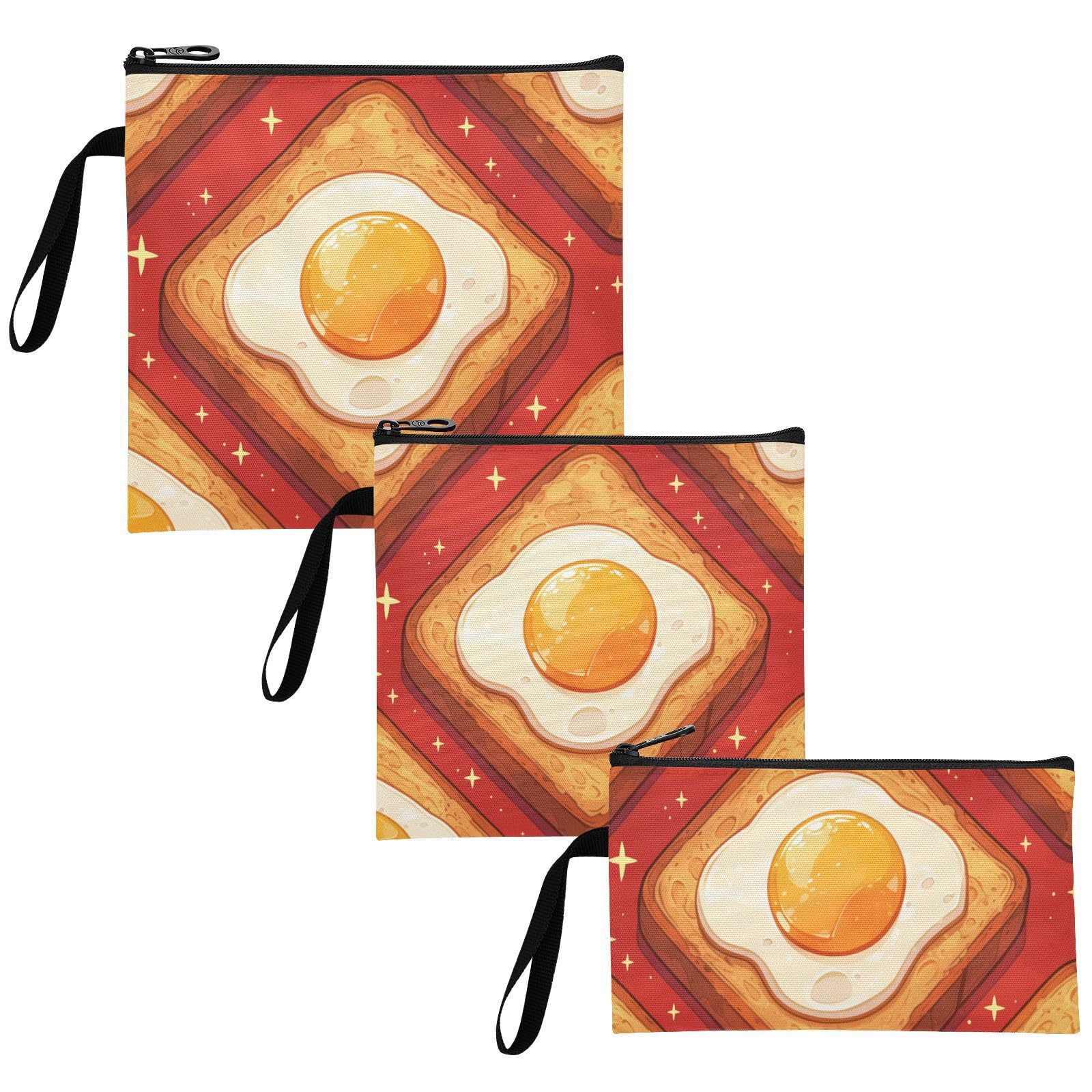 Breakfast Yummy Toast Yellow Pack of 3 Reusable Travel Snack Bags Waterproof Food Storage Bags for Picnic Work Travel Office