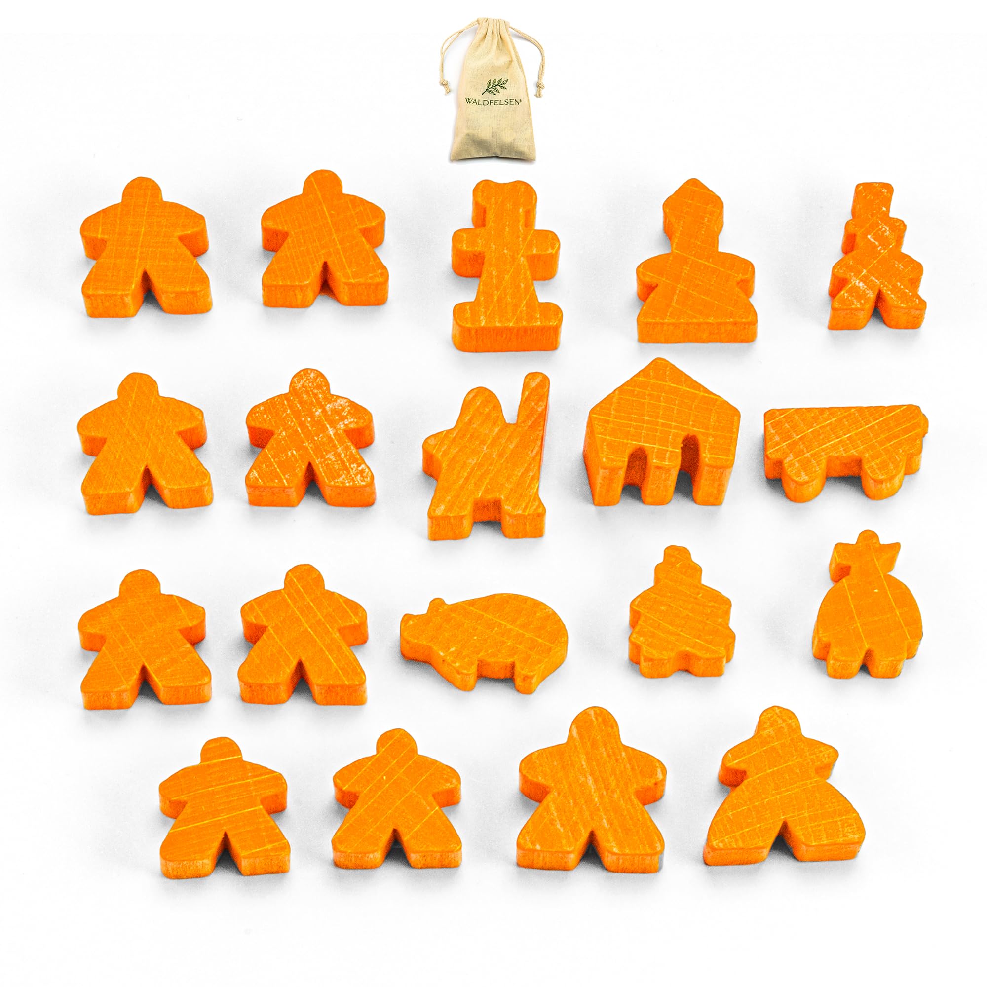 Waldfelsenยฎ Toy Figures Suitable for Carcassonne - 8 Meeple and 11 Special Figures for the Basic Game, the 10 Expansions and the Minis 2 and 6 (Colour: Orange)