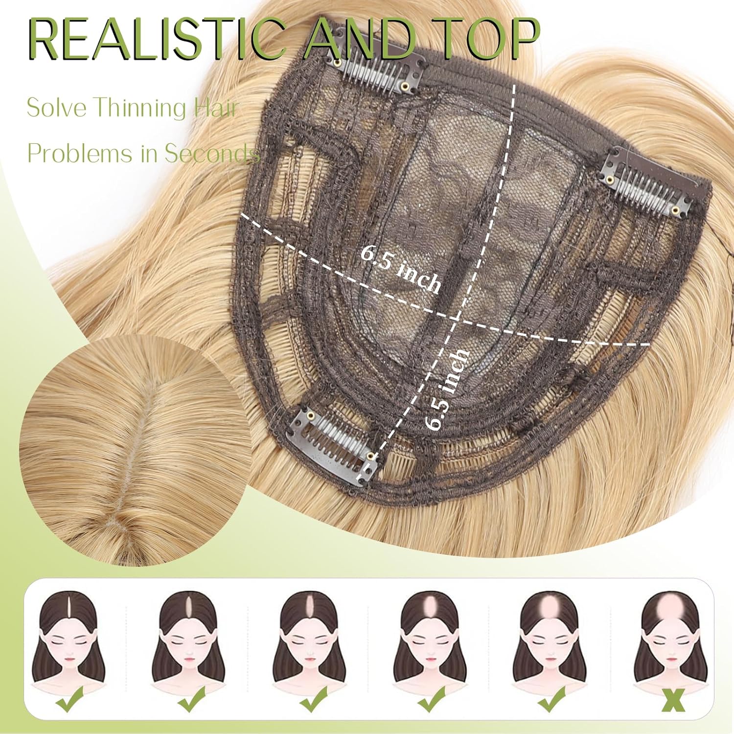 Hair Toppers for Women, 18 Inch 360° 3D Synthetic Clip in Bangs Topper Long Wavy Curly Hair Pieces Adding Volume（deep golden）