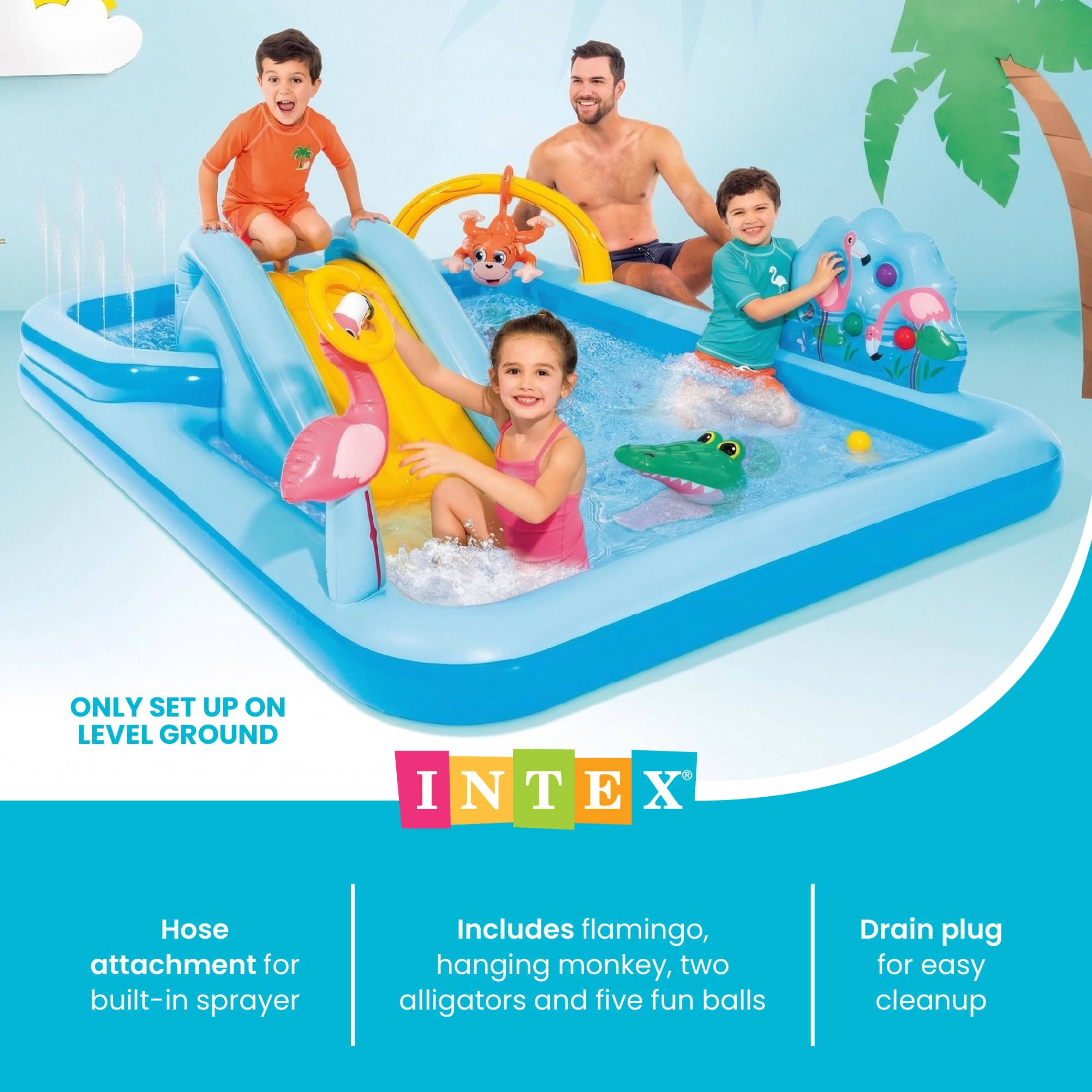 Intex 96" x 78" x 28" Inflatable Jungle Adventure Play Center Spray Kiddie Pool - Backyard Kids Water Slide, Outdoor Blow-Up Splash Pad for Toddlers - 4