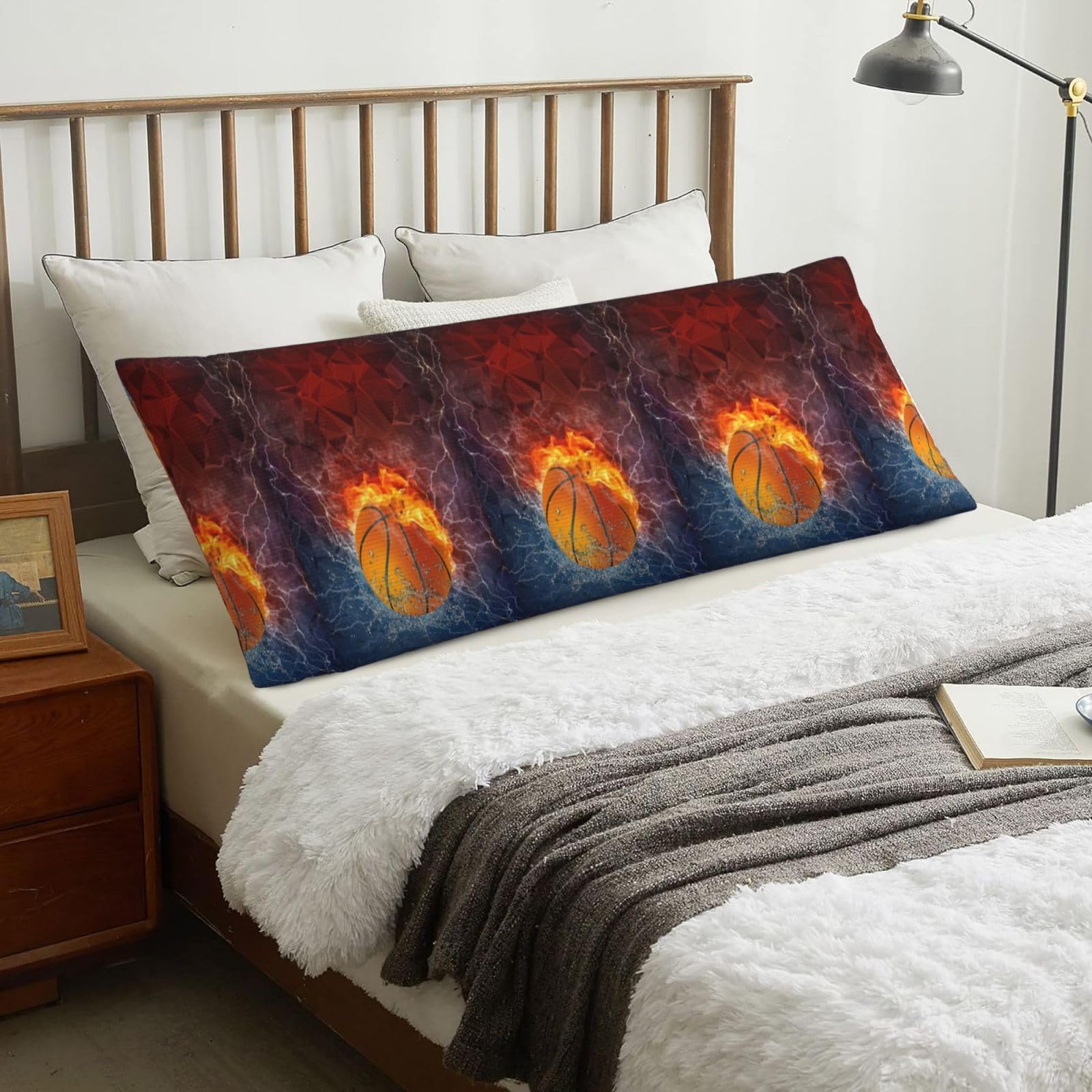 Basketball Flames And Waterdrops, Body Pillow Cover with Zipper,Long Body Pillowcase 20 x 60 in
