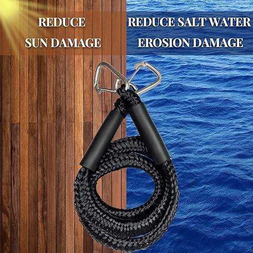 Miniatura 9 de Cuerda de amarre para barcos PWC, con doble clips de acero inoxidable 316, resistente para lanchas PWC, amortiguador integrado, kayak, embarcación,