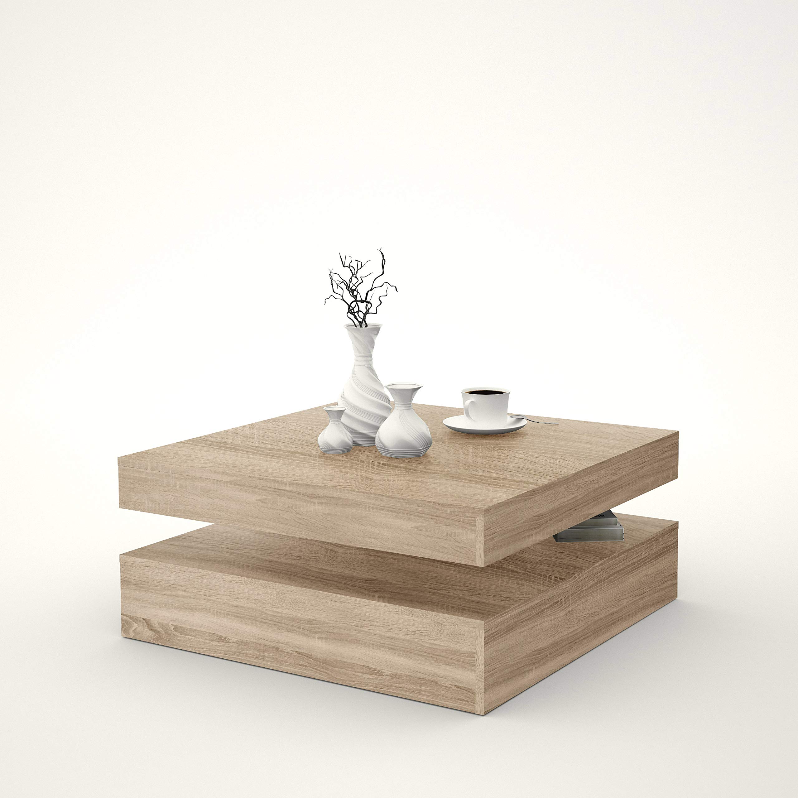 Mesa de centro con bandeja giratoria, cuadrado, 78 x 78 x 36 cm