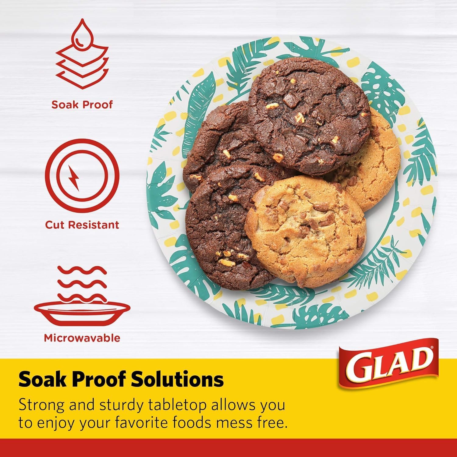 Glad Round Disposable Paper Plates, Palm Leaves Pattern - Strong, Sturdy, Soak Proof, and Microwavable Decorative Plates for Dinner and Everyday Use, 10 Inch, 50 Count - 2 Pack - Image 3