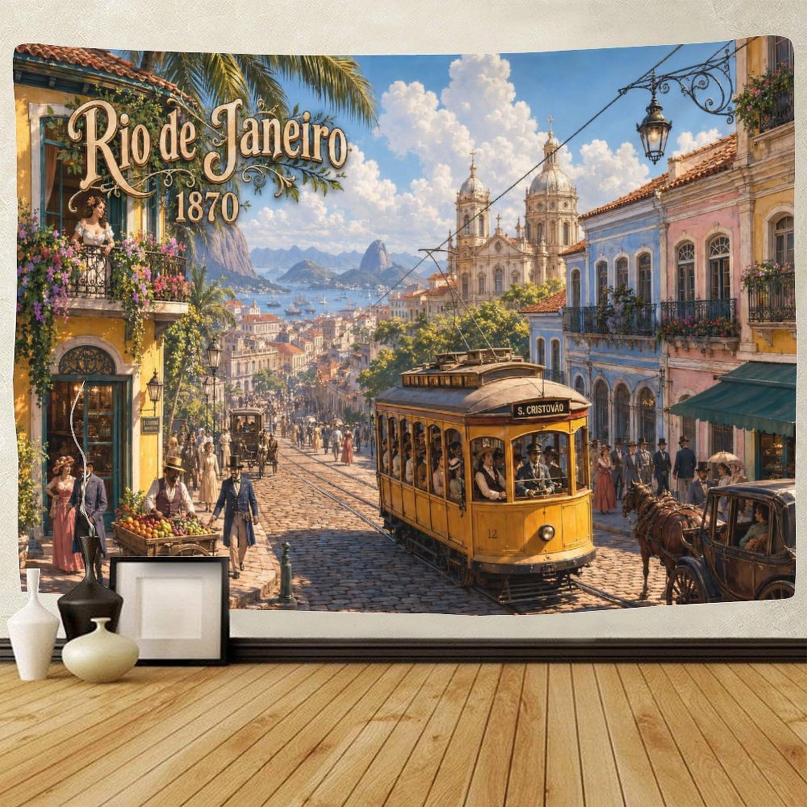 GPMNBCXZK Vintage Rio De Janeiro Streetscape Wall Art Decor Tapestry for Bedroom 3D Print Tapestries Poster Curtain Living Room Dorm 180cmx230cm