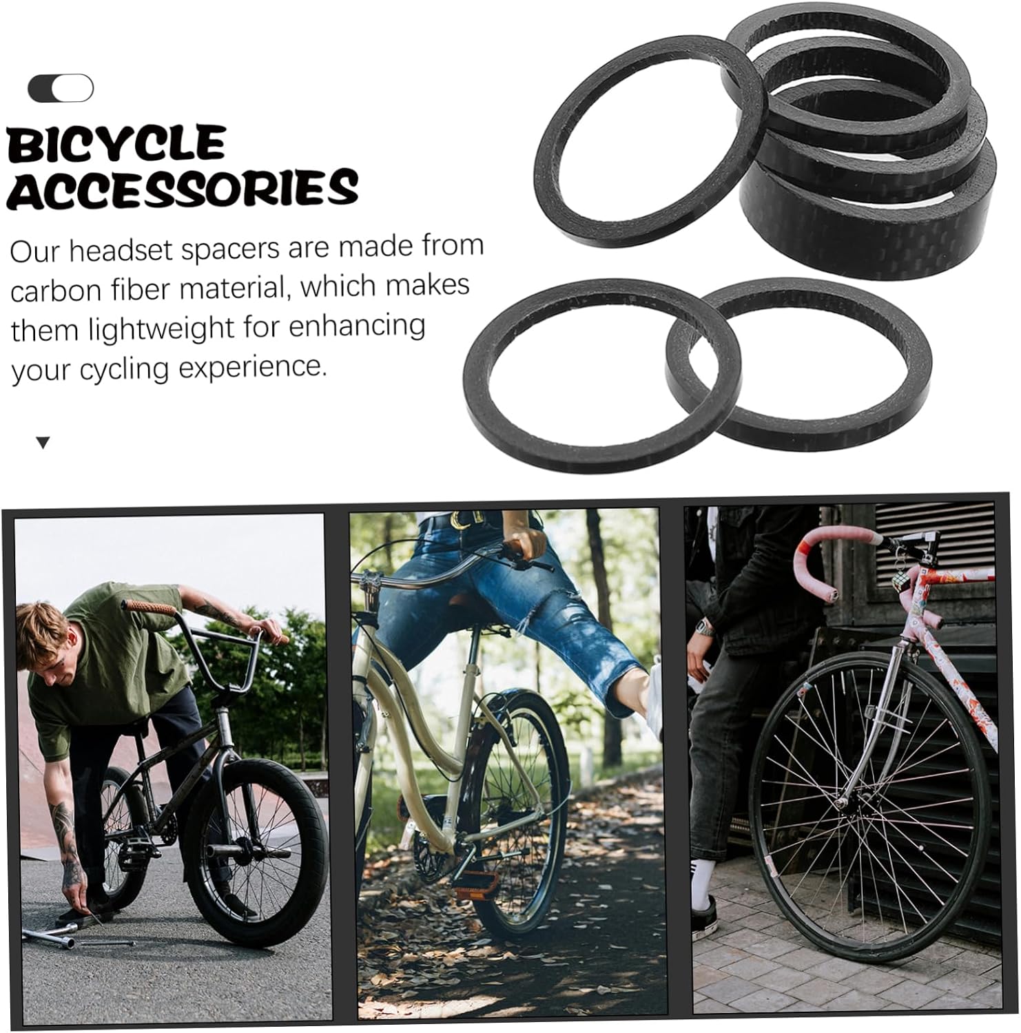 6pcs Carbon Fiber Headset Spacers for Bicycles Lightweight and Replaceable Stem Spacers for Road Bikes Professional Bike Accessories Compatible