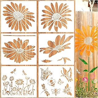6Pcs Large Flower Stencils for Painting on Walls 16 x 12 Inch Giant Reusable Wall Stencil for Wood Fence Garden Crafts Wildflower Stencils Sunflower Paint Templates Outdoor DIY Wall Art Decor