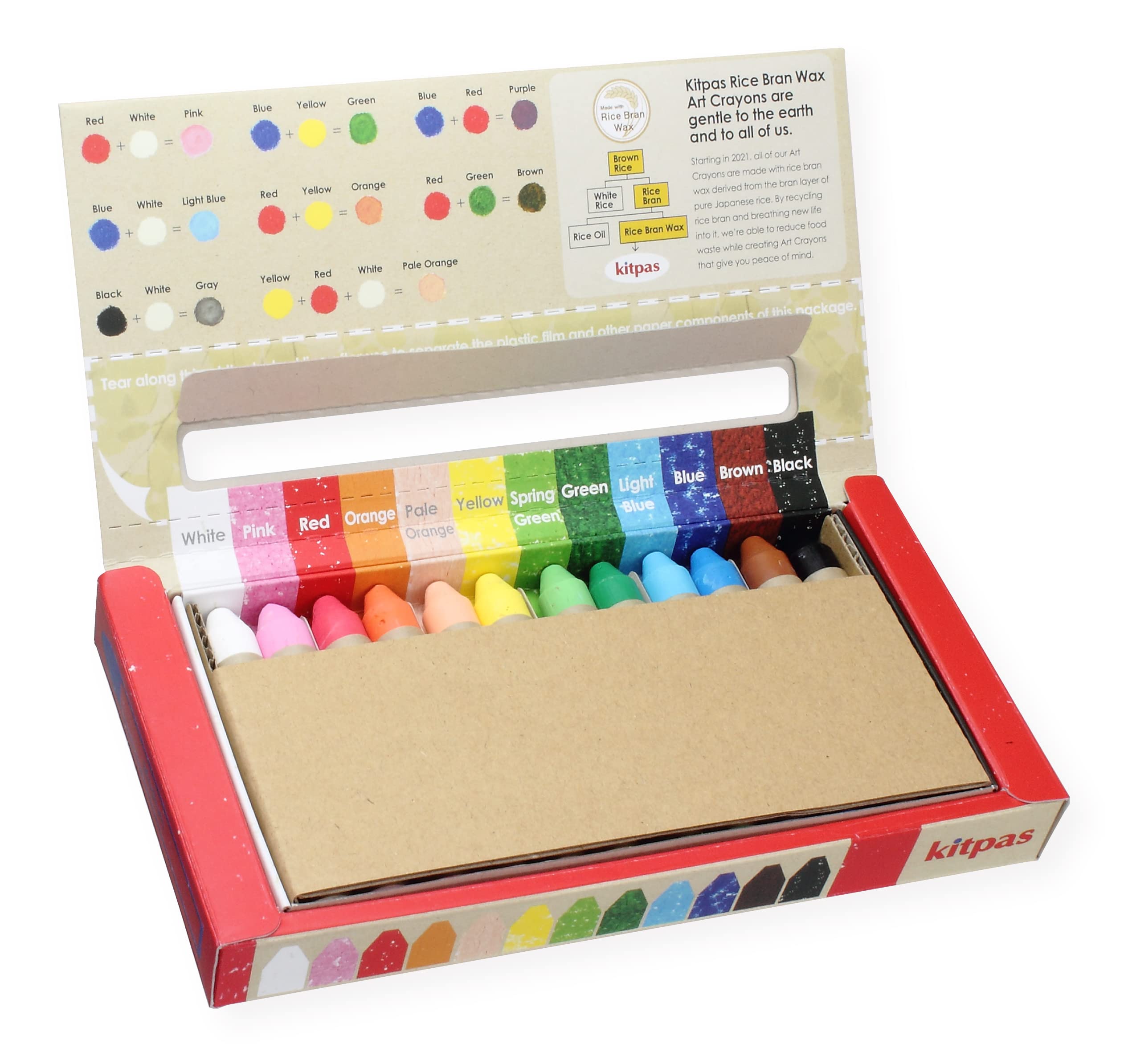 Kitpas Rice Bran Wachsmalstifte, 12-fädiges Buntstift-Set, wasserlösliche Wachsmalstifte für Kleinkinder und Kinder ab 3 Jahren, einfach und glatt auf Papier, Malbücher, Fensterkunst,