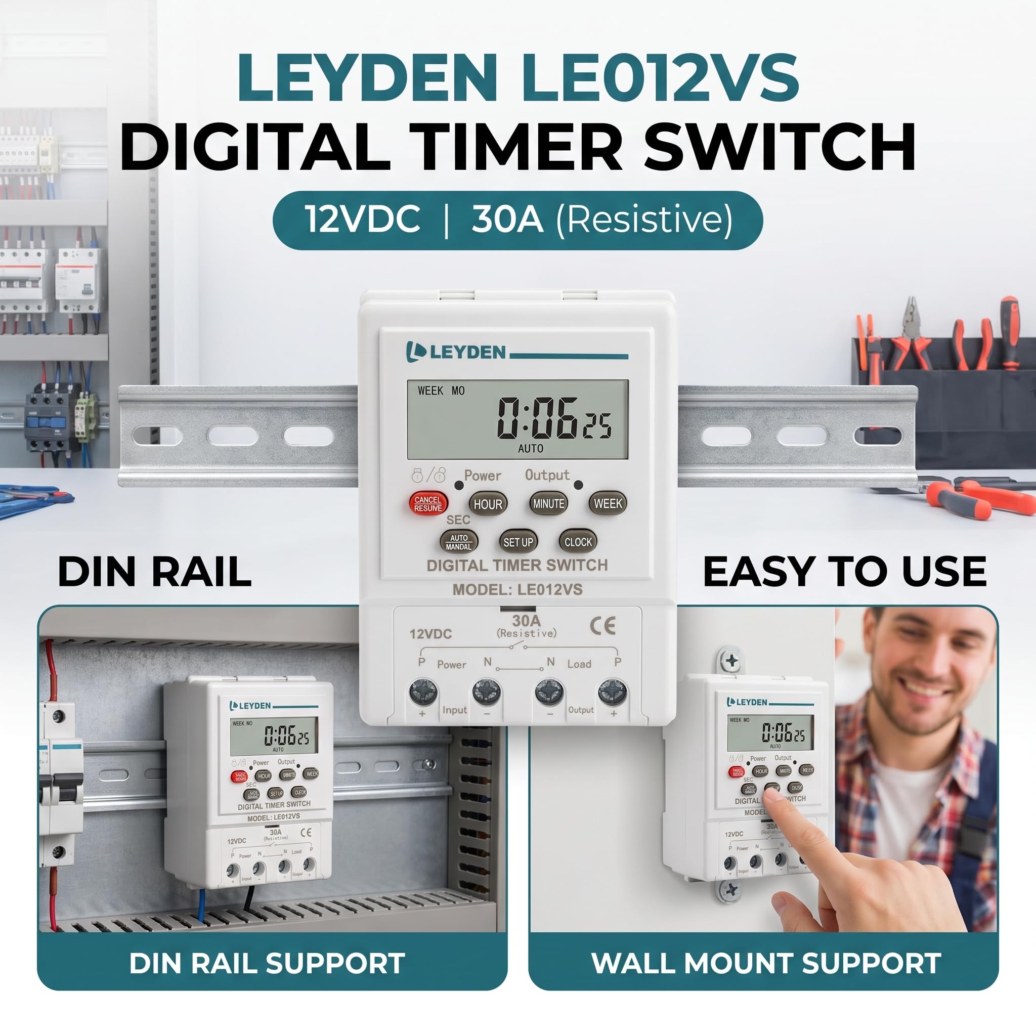 LEYDEN® LE012VS, 12VDC, Digital Timer Switch 24 on Off Programs & Cyclic Timer for DC Light, Motor, Bell, Siren, Fan, Fogger, Hydroponic, Drip Irrigation & Other Application — Amazon image 5
