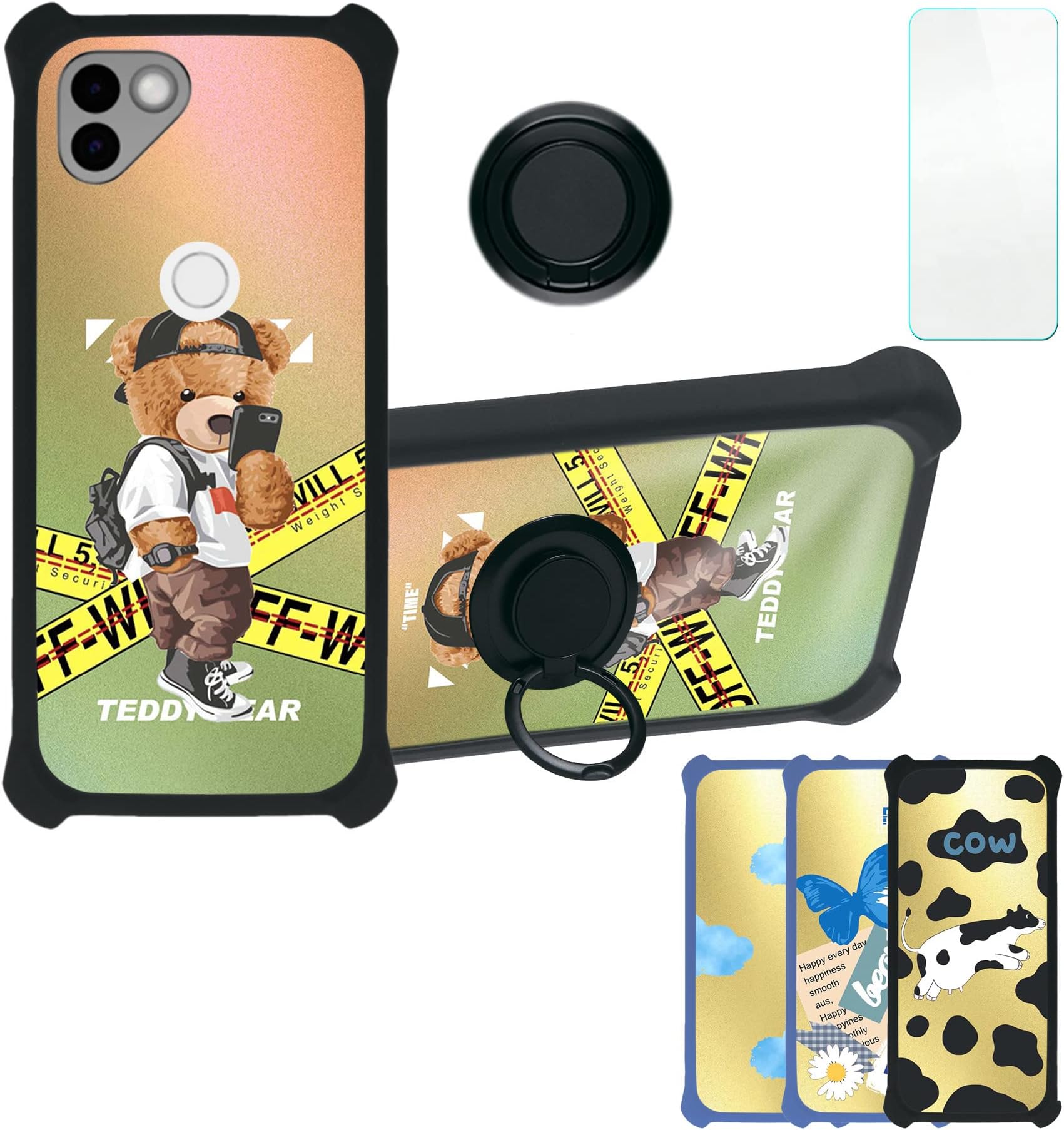 Solana Mobile Saga Phone Case Compatible with Osom OV1 Saga Phone Phone Case Cover [with Tempered Glass Screen Protector][Hard PC + Soft Silicone][Ring Support] [Golden Reflect Light] DJH-PZX