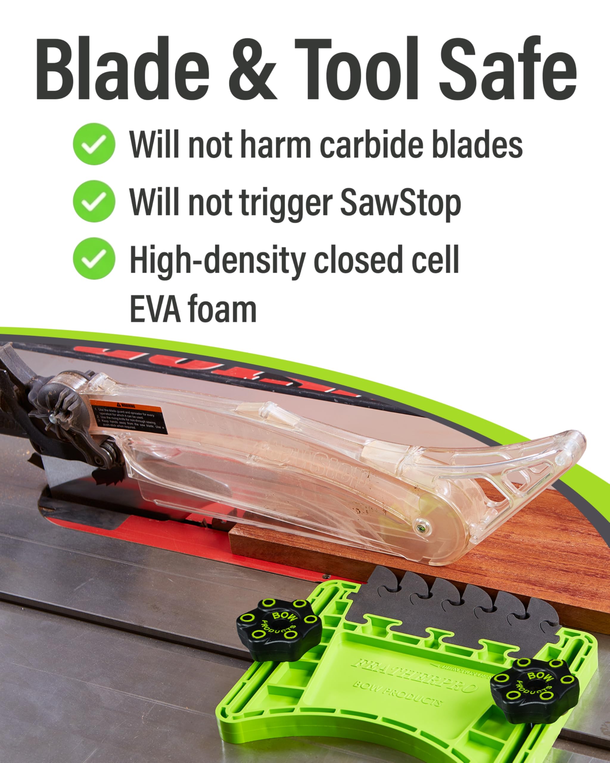 BOW Products FeatherPRO FP1 - Nœud Presseur de Sécurité pour Scie sur Table Scie à Ruban et Table de Fraisage - Lamelles EVA qui Réduisent le Recul - Outils et Sécurité Bois