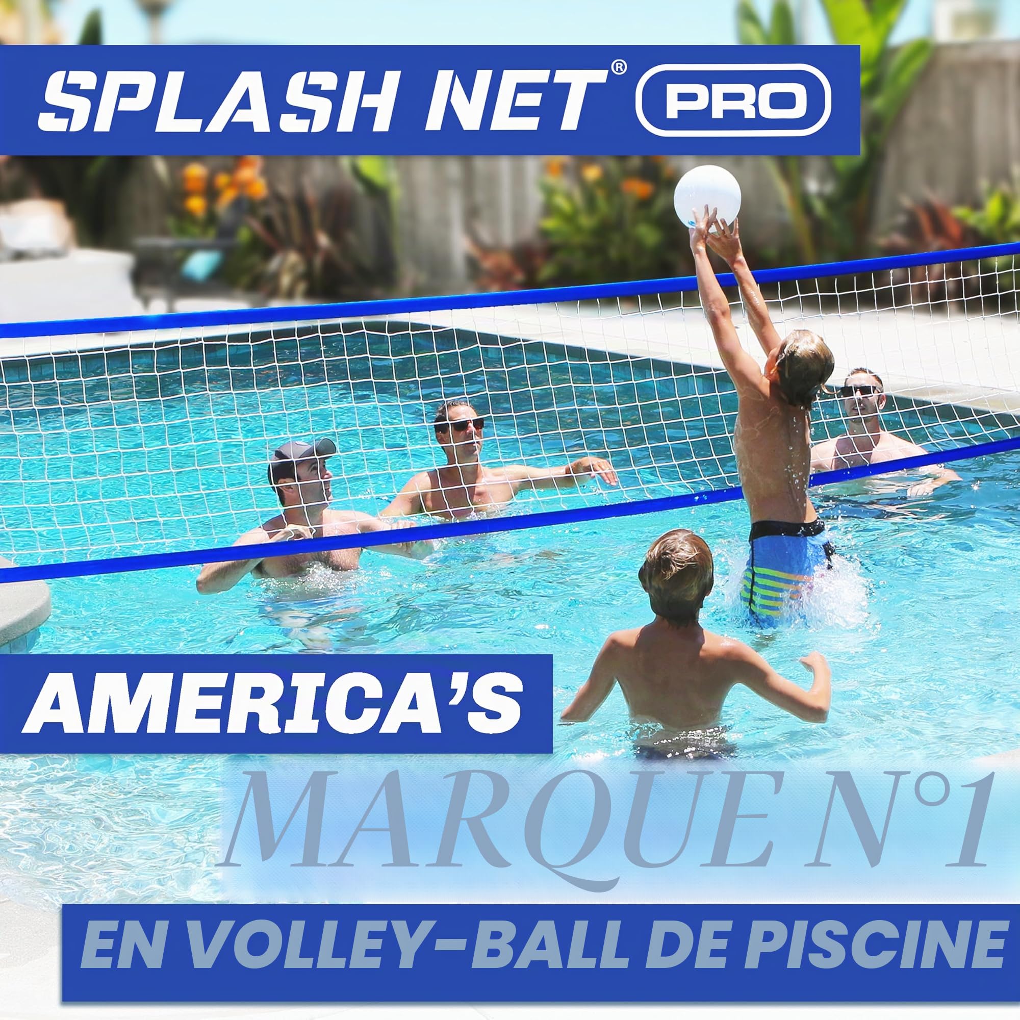 GoSports Splash Net Pro Filet de Volleyball pour Piscine avec 2 Ballons et Pompe, Blanc, Rouge, Bleu