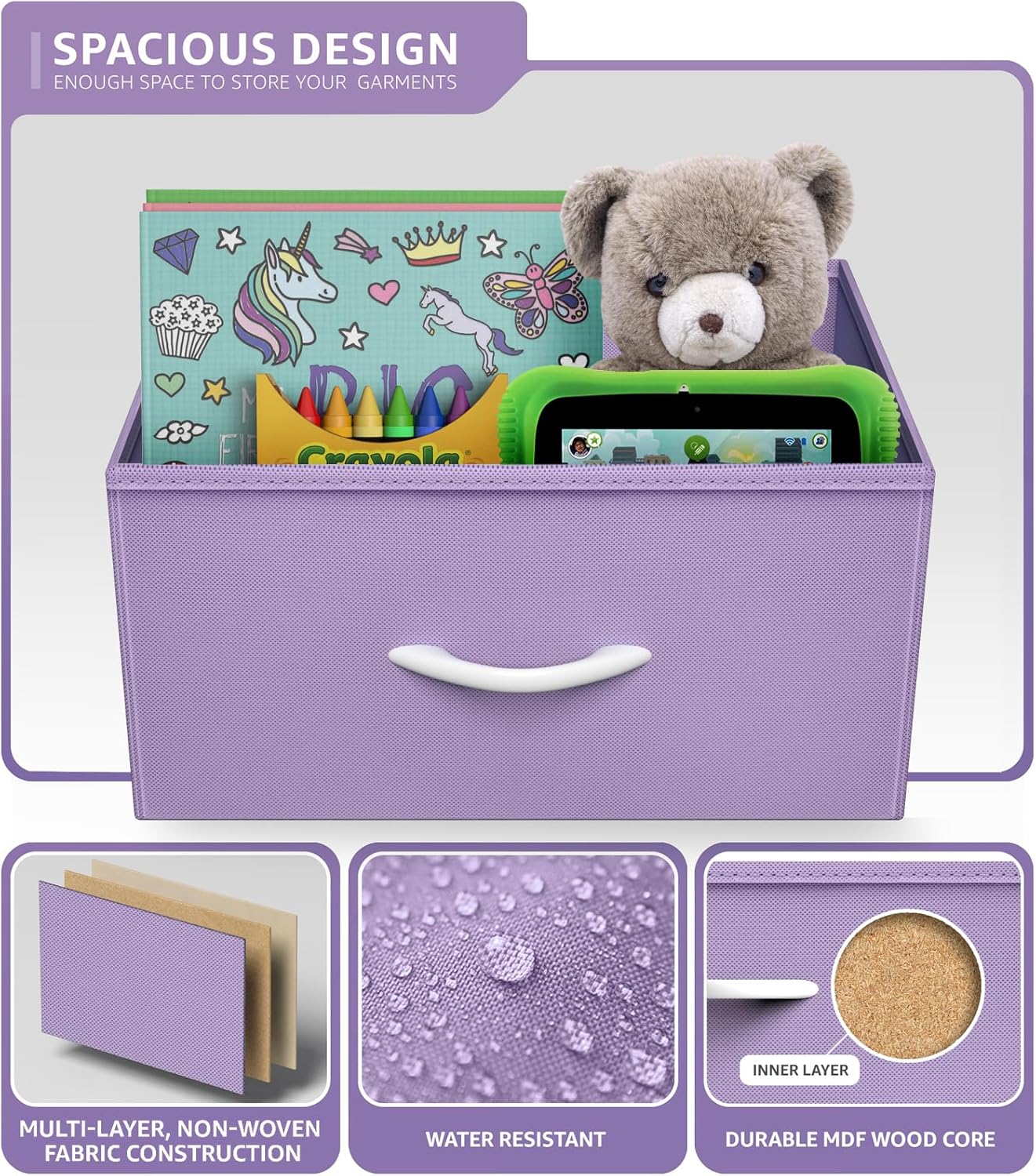 Sorbus Dresser with 6 Drawers - Furniture Storage Tower Unit for Bedroom, Hallway, Closet, Office Organization - Steel Frame, Wood Top, Easy Pull Fabric Bins (6-Drawer, Pastel Purple)
