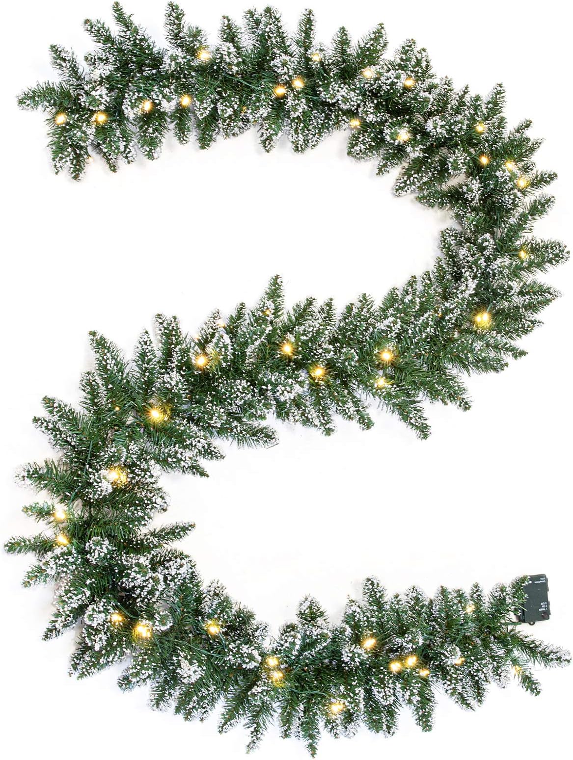 Guirlande De Noël Lumineuse 2,7 M - Neige Floquée, Pommes De Pin, Baies Rouges, LED Chaudes, Fonctionne Sur Piles