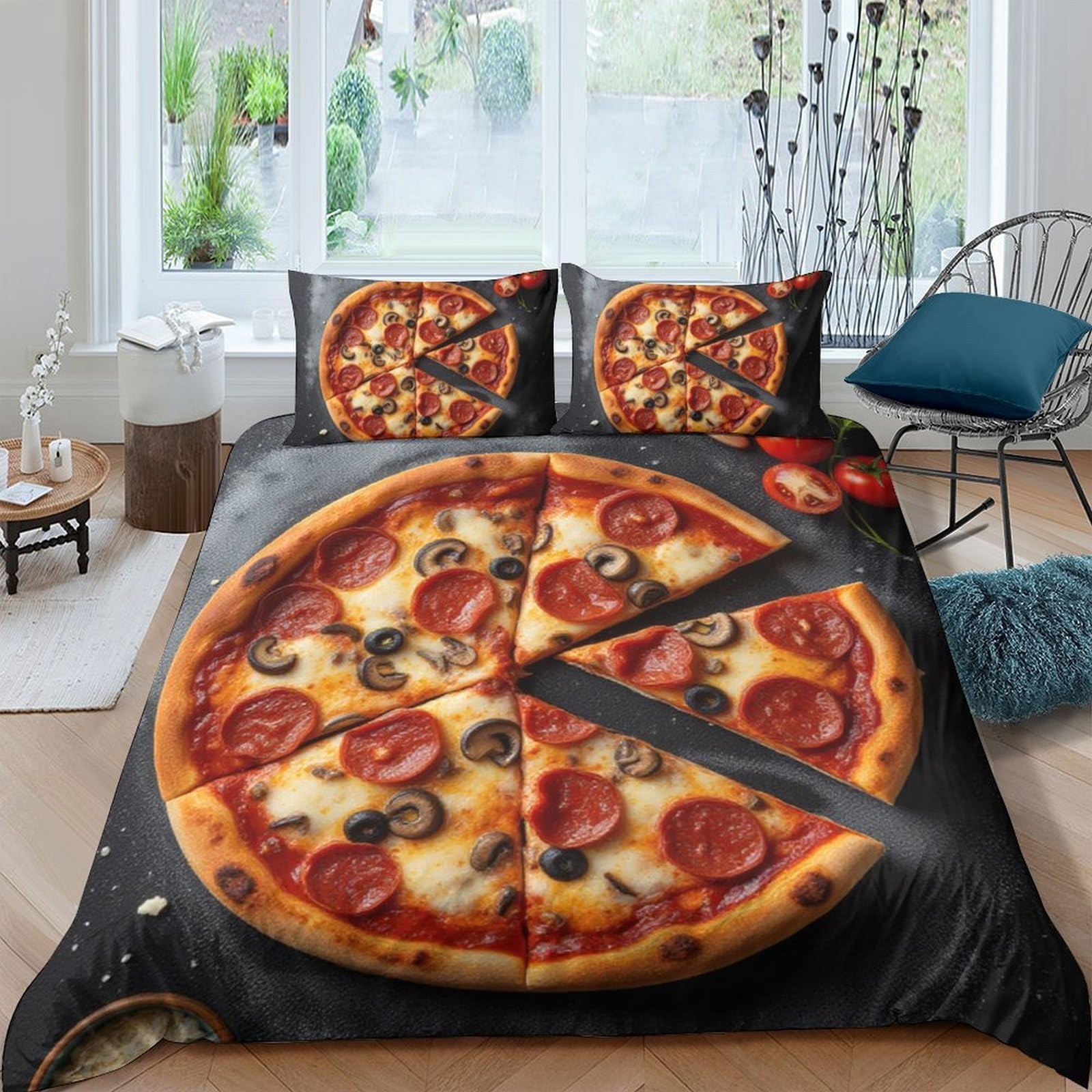 Ctjqhvkz Style-4 3D Printed Pizza Pepperoni Fitted Sheet Microfiber Soft Anti-Slip Cheese Pizza Bed Cover For Bedroom Guest Room Decor Single（135X200cm）