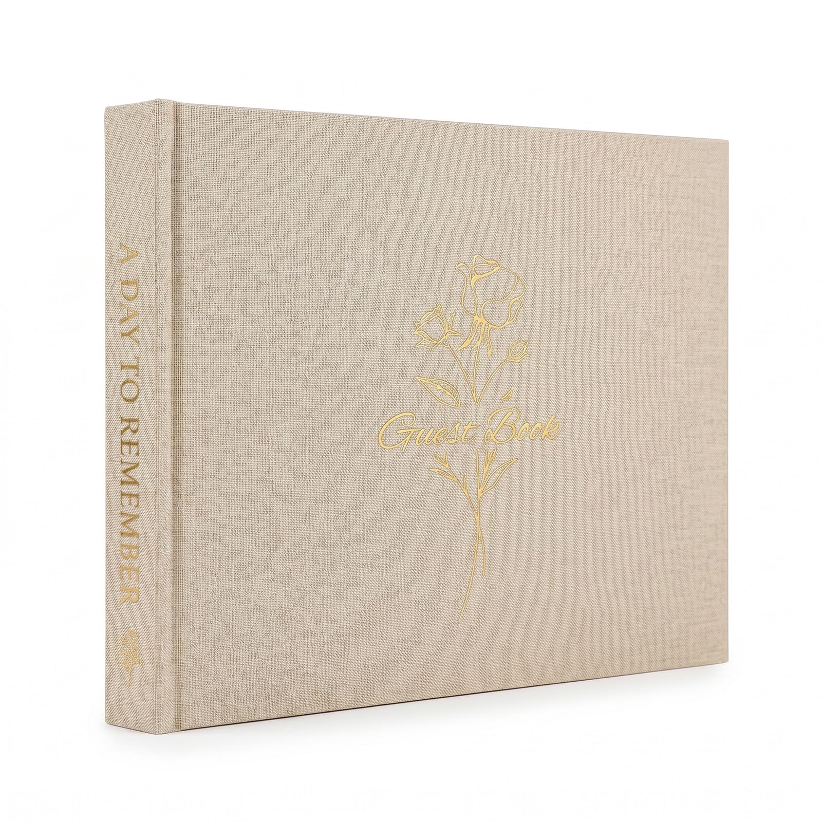 Wedding Guest Book, Linen Hardcover Polaroid Guest Book with Gold Foil, 100 Blank Pages, Lay Flat Design for Wedding Reception, Bridal Shower, Anniversary, Rustic Keepsake (White)