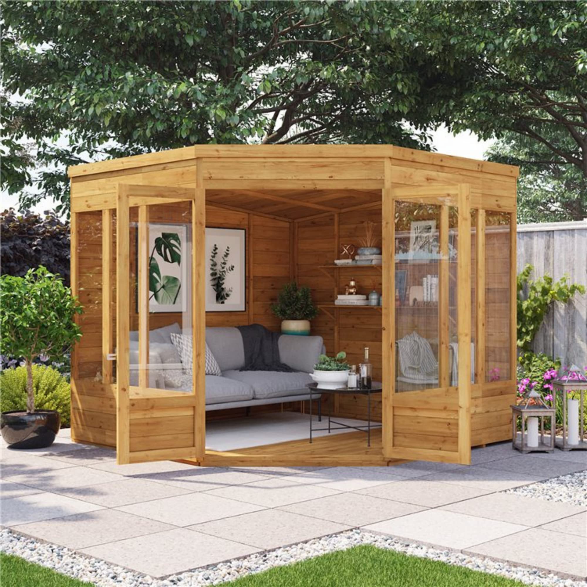 BillyOh Corner Summerhouse Log Cabin 8 x 8 Garden Storage Shed Wooden