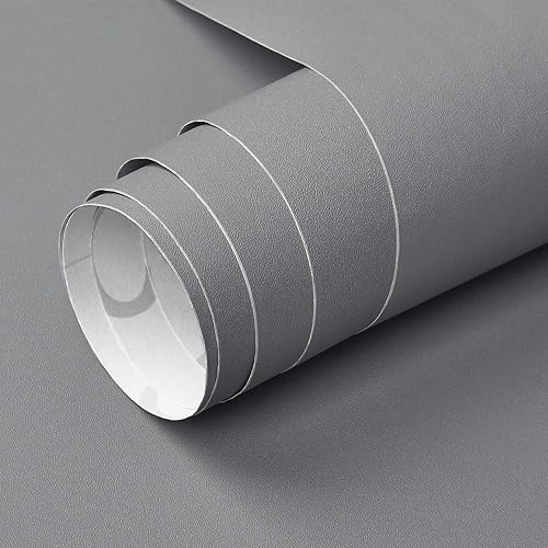 Mecpar - Papel tapiz de vinilo texturizado de color gris liso mate, 24pulgadas x 32.8pies, grueso, autoadhesivo, desmontable y resistente al agua,