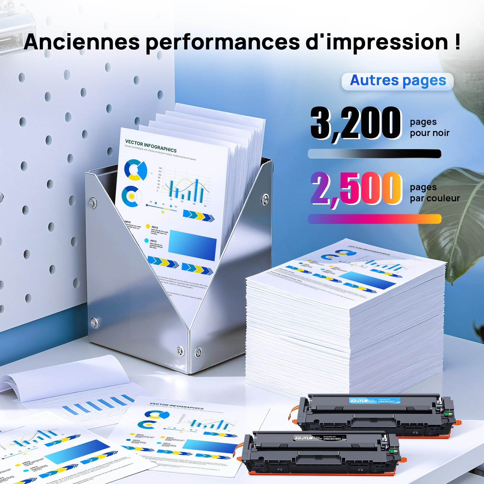 KUPYLM 219X con chip compatibile per 219X 219A Toner per Color LaserJet Pro MFP 3302fdw 3302sdw 3302fdwg 3302sdwg 3302fdn 3302fdng 3202dw 3202dn W2190X W2190A (nero ciano Giallo Magenta 4 Confezione: