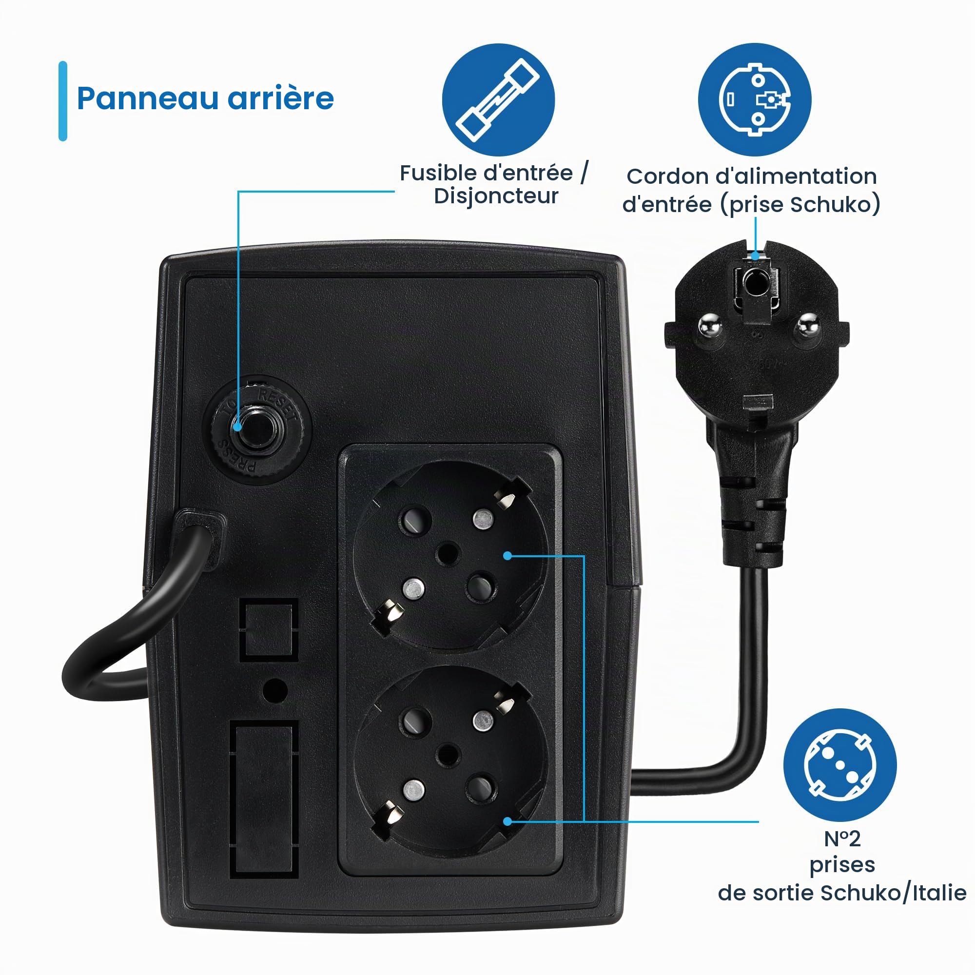 Ewent Alimentation sans Interruption,Off-Line UPS,Onduleur 780VA (390W) 250V,Protection Contre Les surtensions et Les coupures de Courant,2 Prises Schuko EU,AVR Line Interactive pour PC,Modem,Console