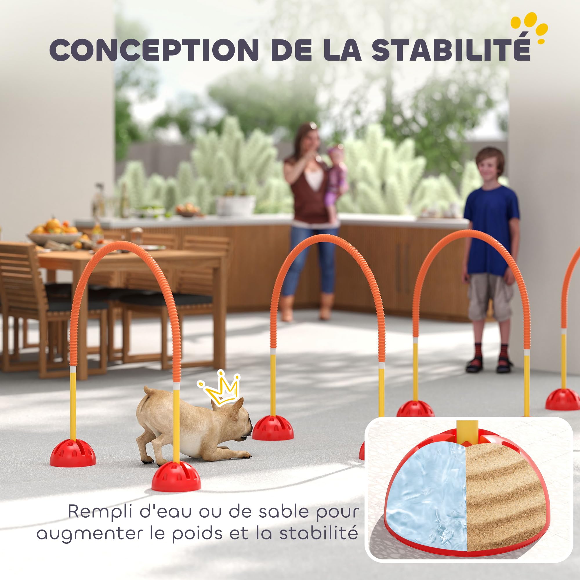 PawHut Kit d'équipement d'agilité pour Chien, kit d'agilité pour Chien avec 4 Portes à Largeur réglable, Sac de Transport, Assemblage Facile, Agility à Chien Portable, Jaune et Orange