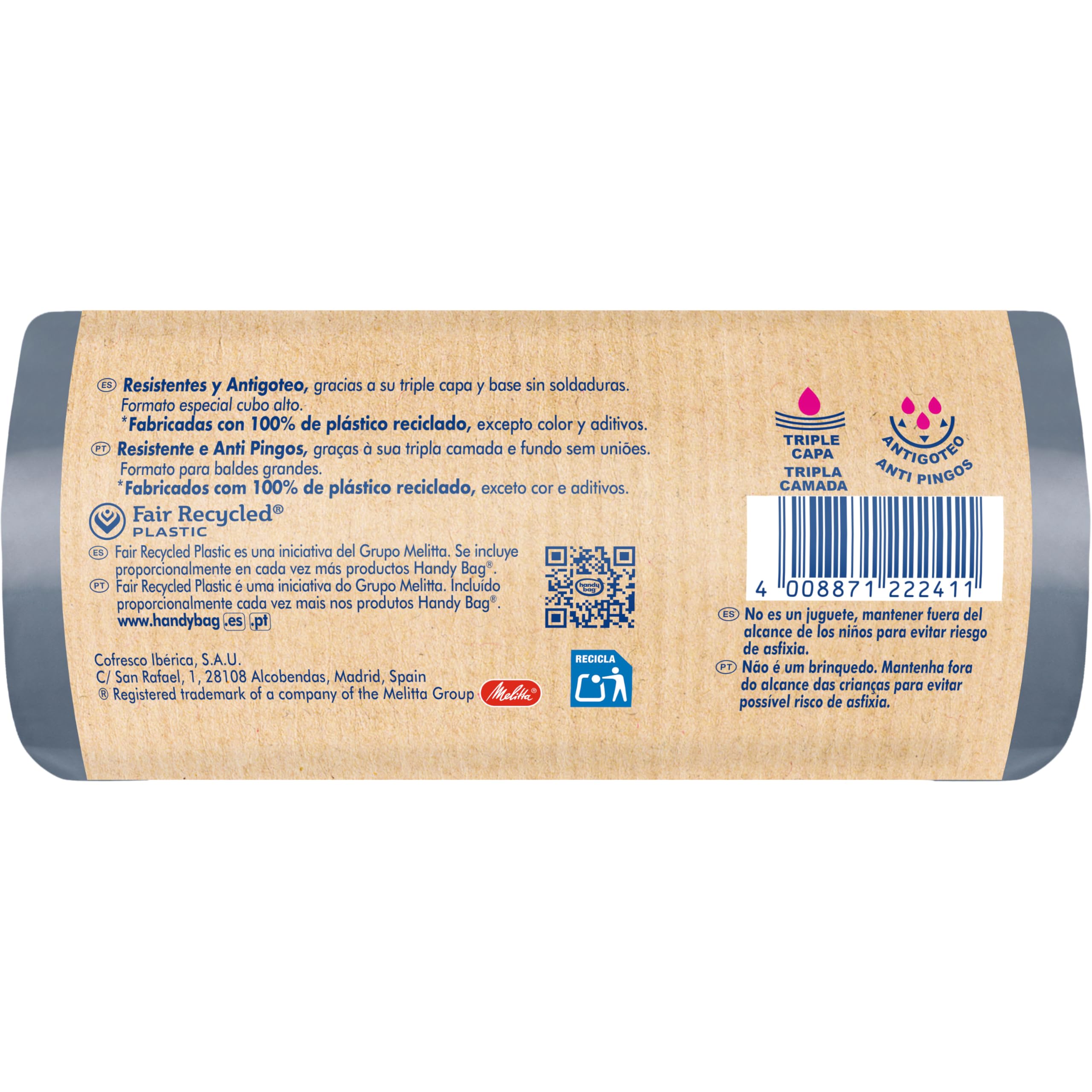 Handy Bag Bolsas de Basura Cubo Alto - Bolsas para cubo de basura alto de cocina, extra resistente y antigoteo, autocierre, 100% plástico reciclado, 20-30L, 12 bolsas