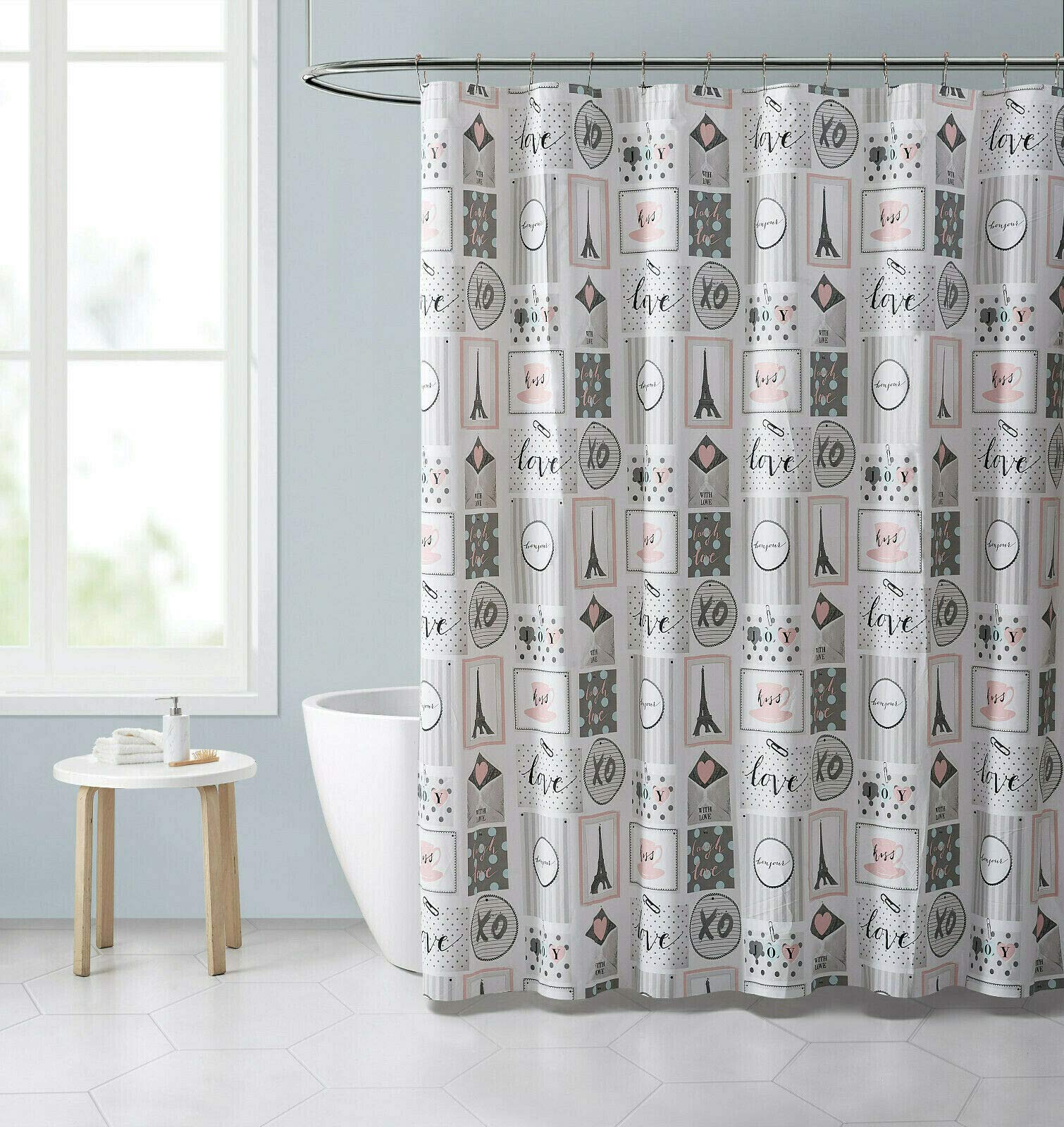 GoodGramChic Bonjour Parisian Eiffel Tower Fabric Shower Curtain