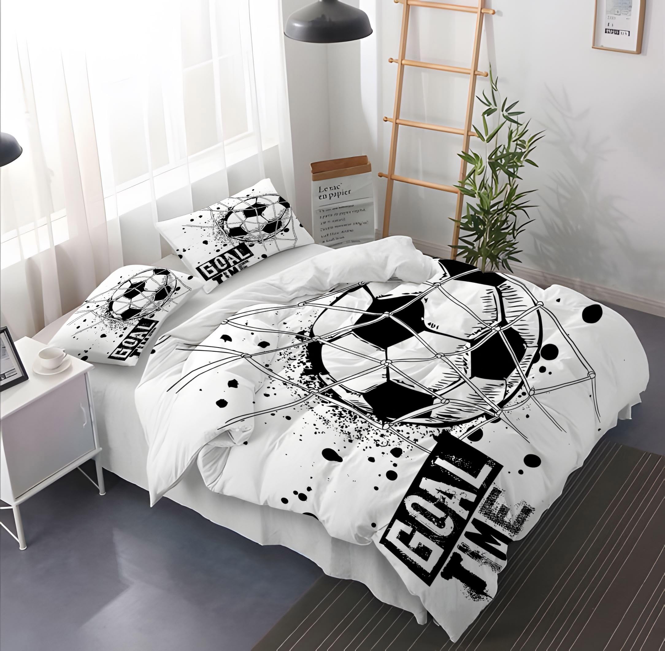 3D Fußball Bettwäsche 220×240cm,Kinder Fußball Bettbezug Set,Fußball Sport Motiv Mikrofaser Kinderbettbezug + 2 Kissenbezüge 50x75 cm(ZQ3)