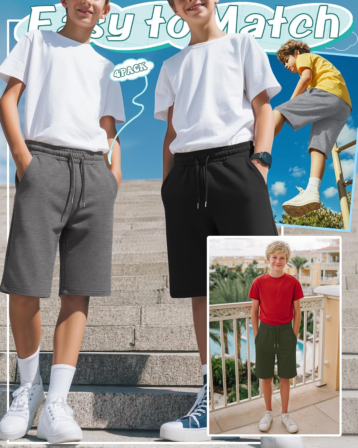 Oakgarden 4 Pack Boys Athletic Shorts 6-16 Years