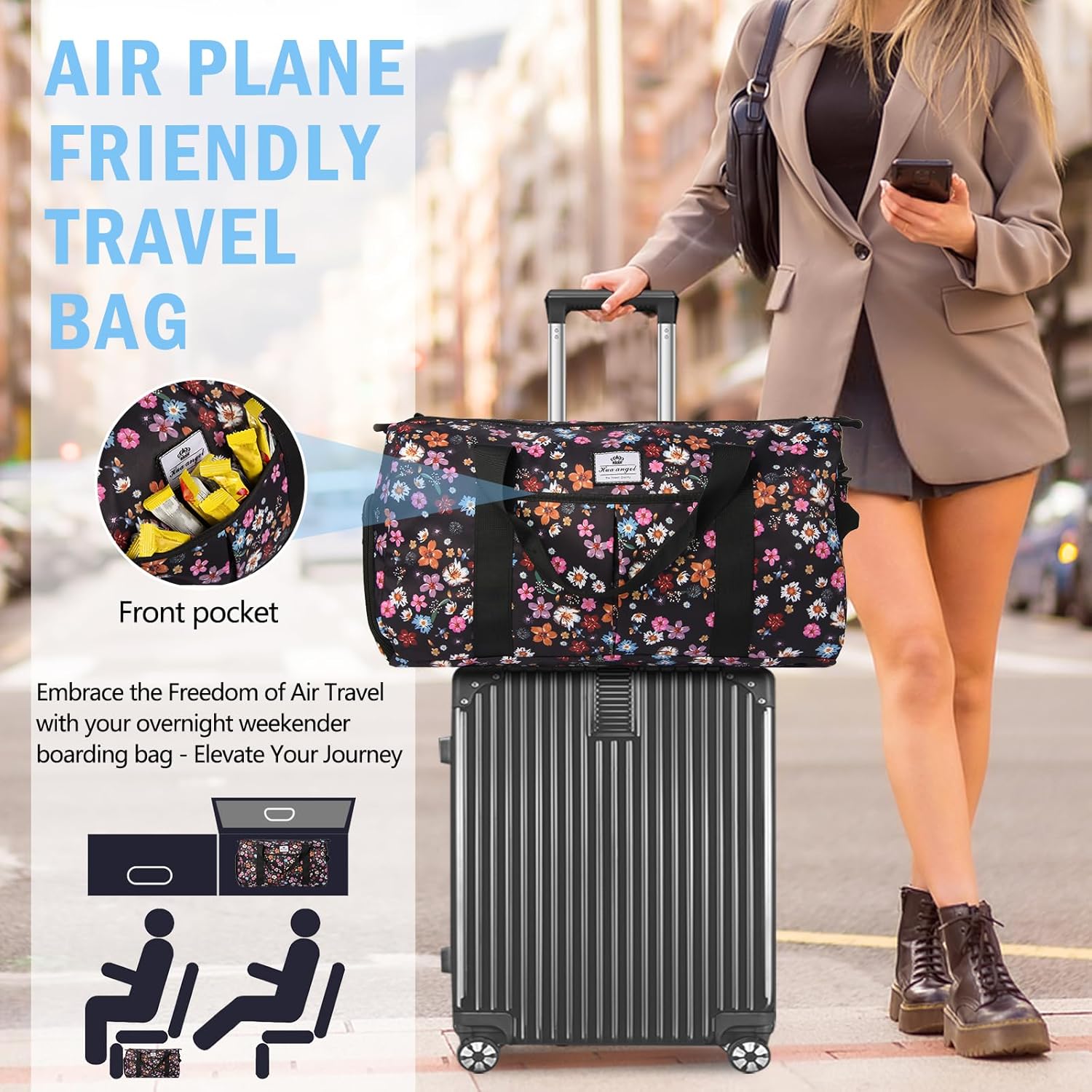 Sports Duffle Gym Bag for Men or Women Travel Duffel Carry on Overnight Tote Weekender Bag with Wet Pocket & Shoe Compartment - Image 5