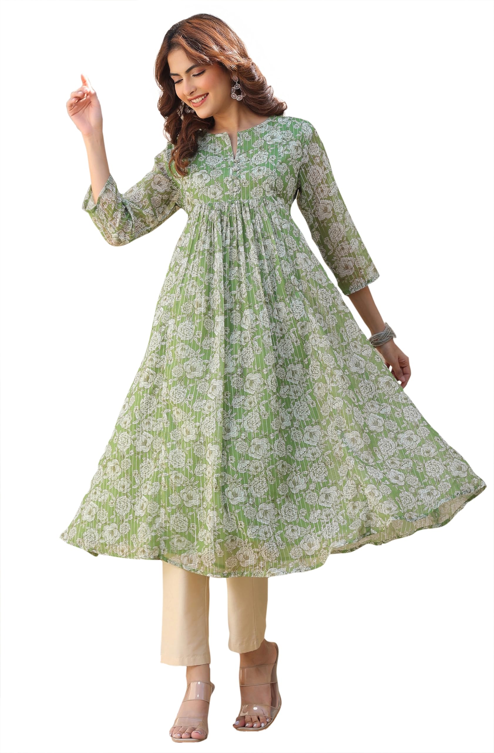 janasya Women's Chiffon Regular Fit Floral Regular Kurta-picture-38